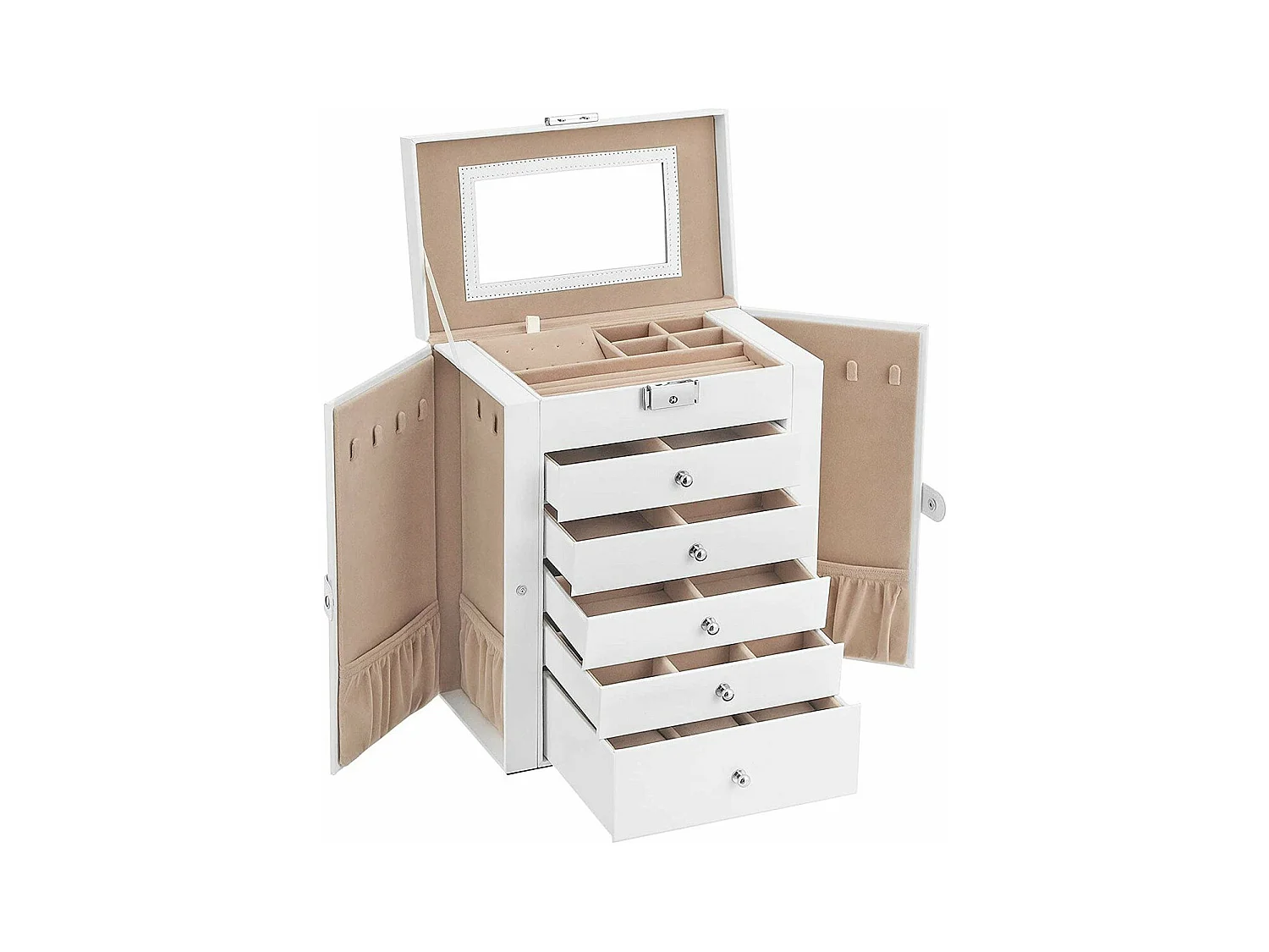 Coffre à bijoux avec 6 niveaux et ailes de rangement - H32 cm