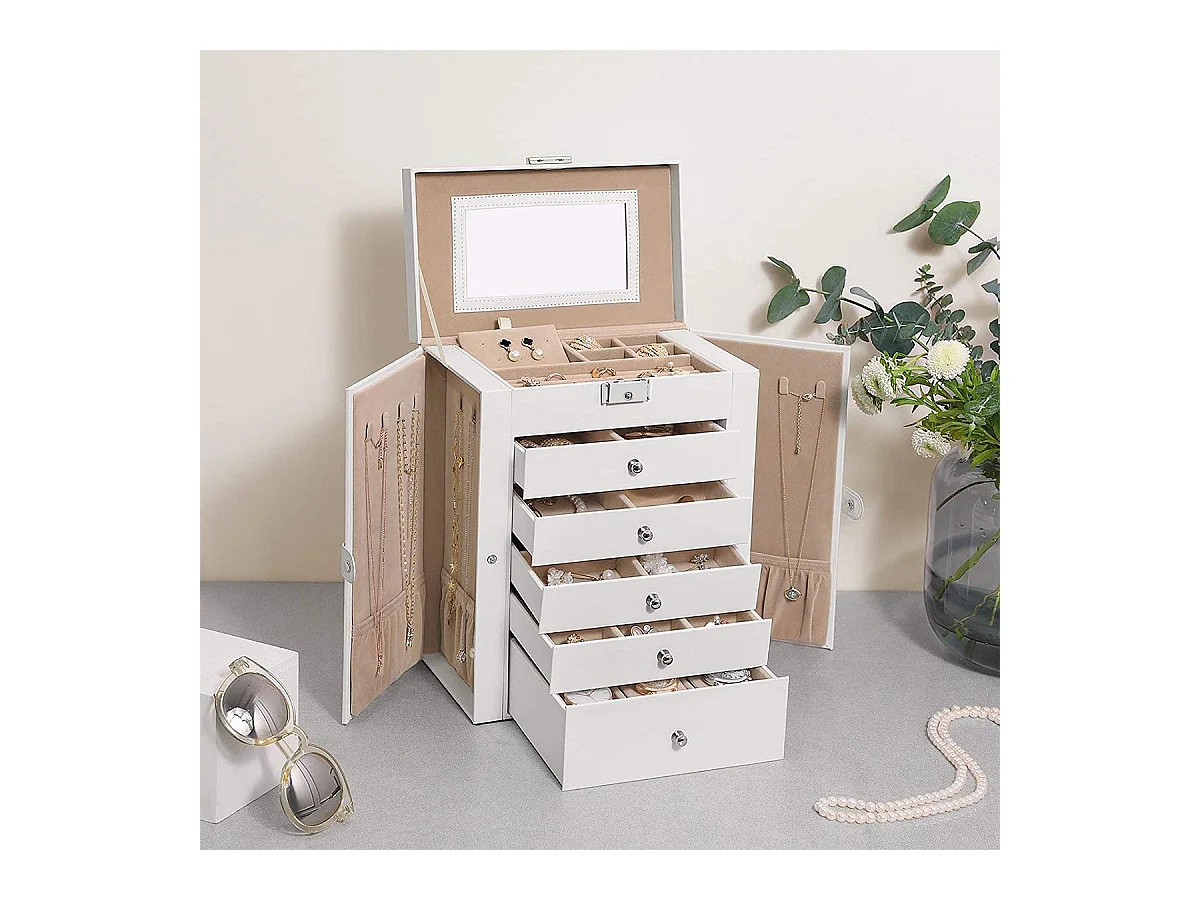 Coffre à bijoux avec 6 niveaux et ailes de rangement - H32 cm