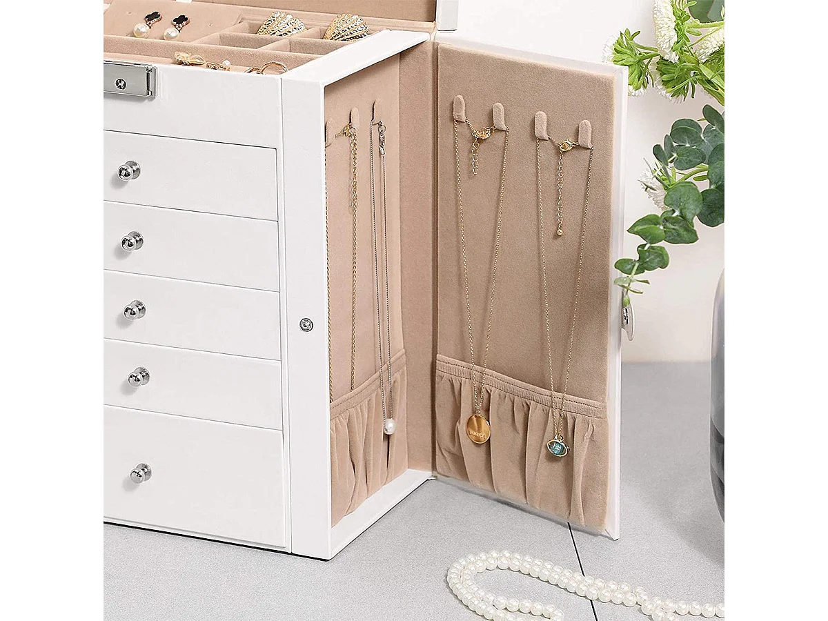 Coffre à bijoux avec 6 niveaux et ailes de rangement - H32 cm