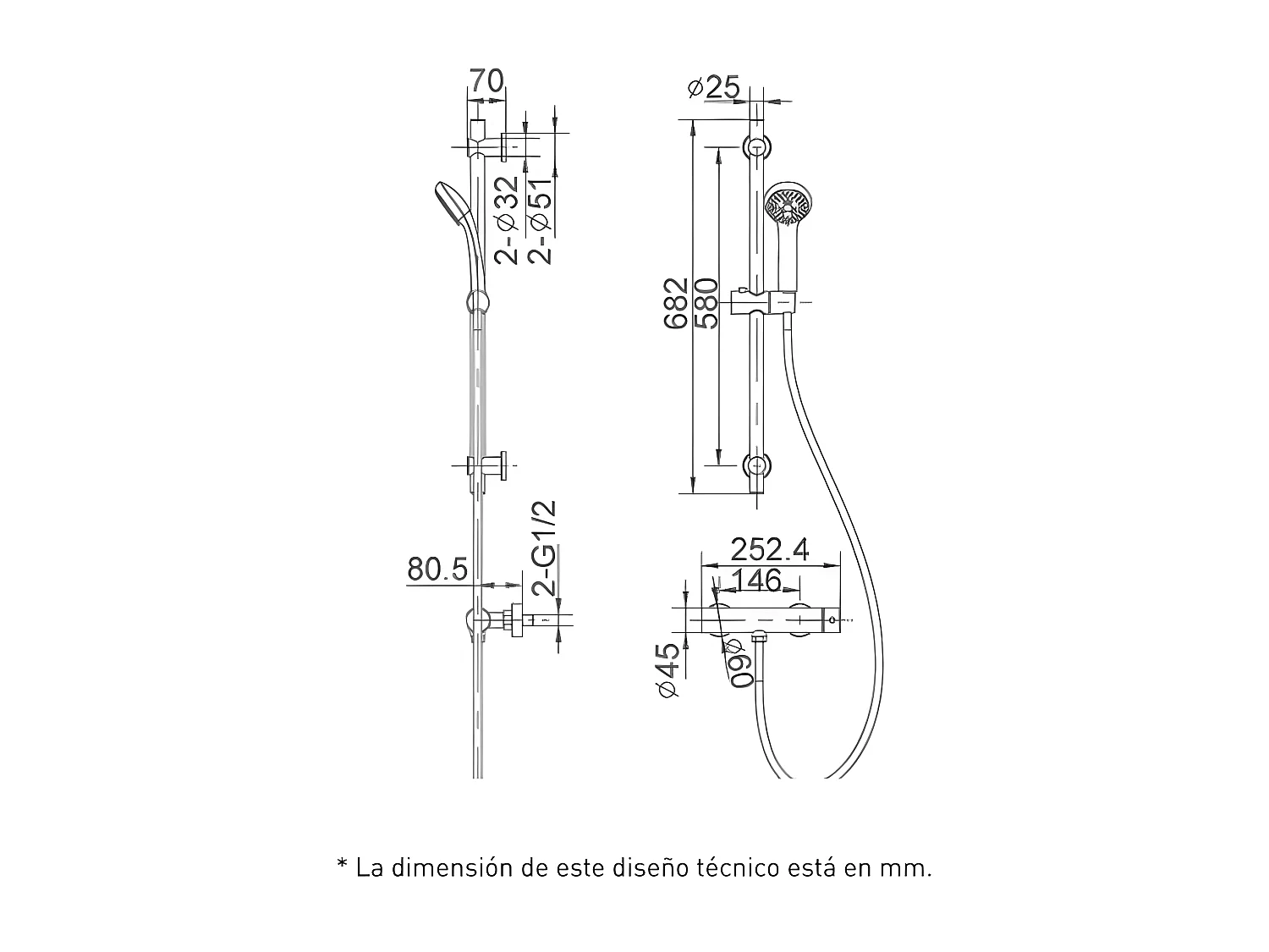 Columna de ducha termostático con barra MELBA  Ø 25 cm Cromado