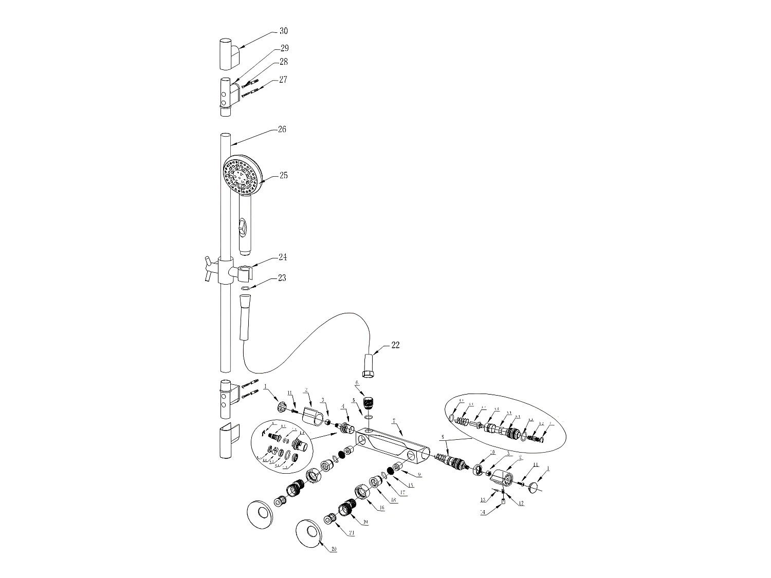 Columna de ducha termostático con barra MELBA  Ø 25 cm Cromado
