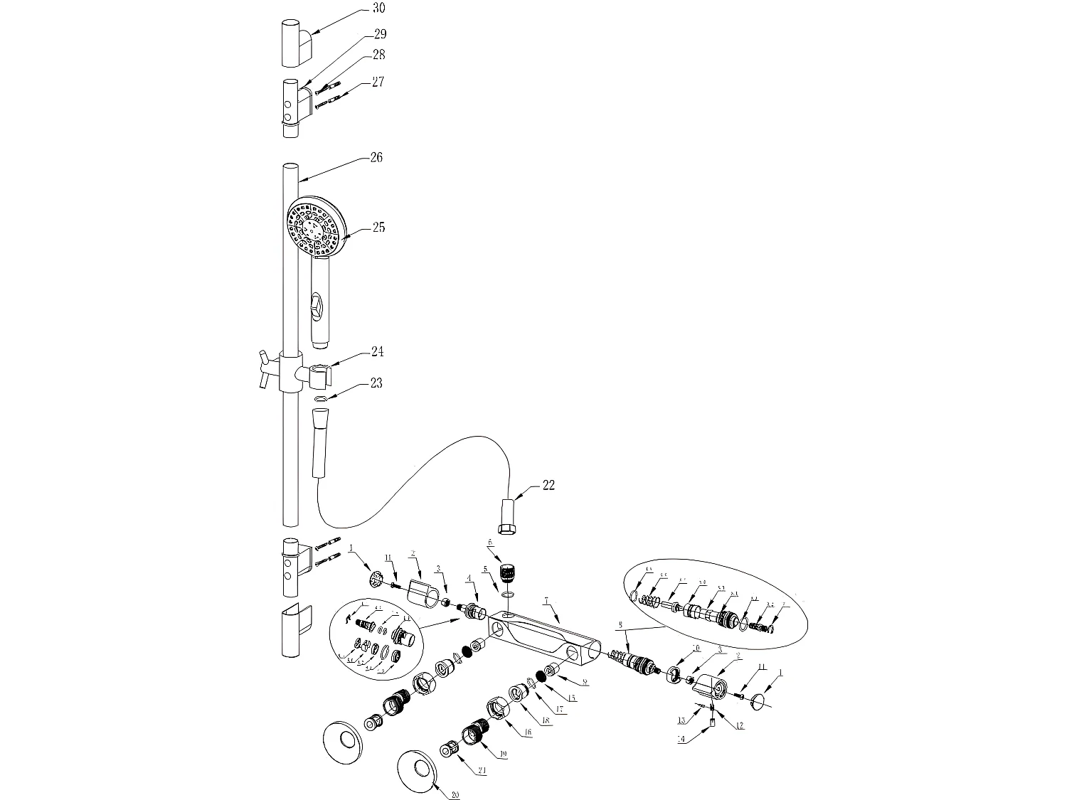 Thermostatische Duschsäule MELBA chrom Ø 25 cm