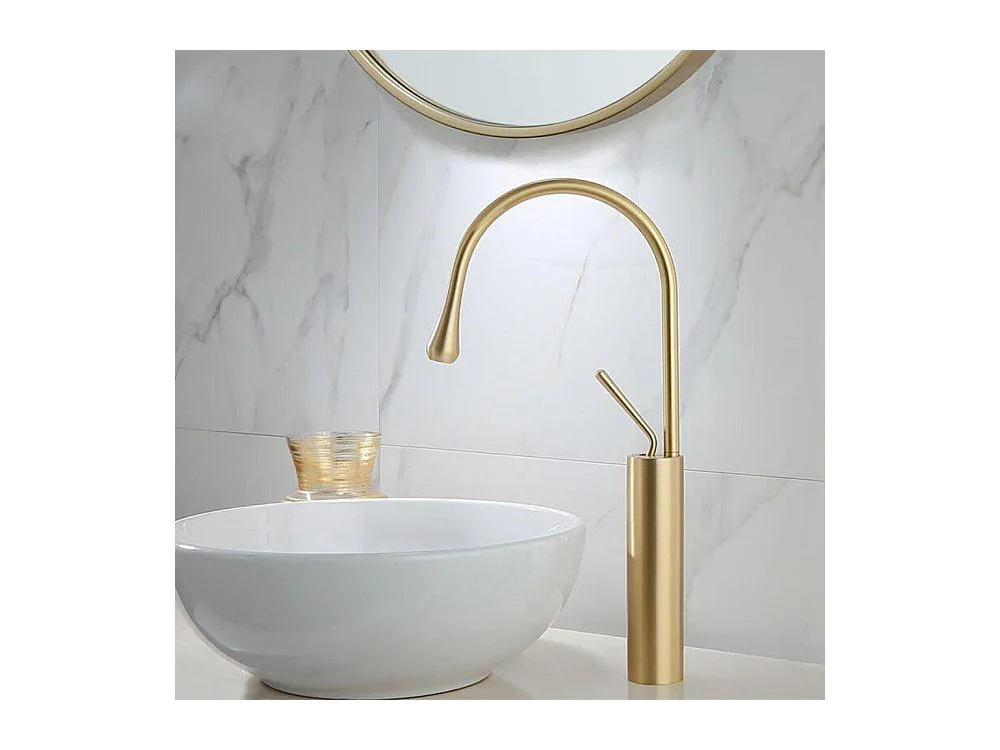 Grifo monomando lavabo alto giratorio CALGARY 48 oro cepillado Dorado