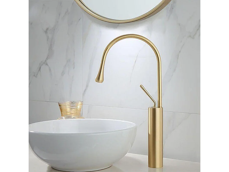 Grifo monomando lavabo alto giratorio CALGARY 48 oro cepillado Dorado