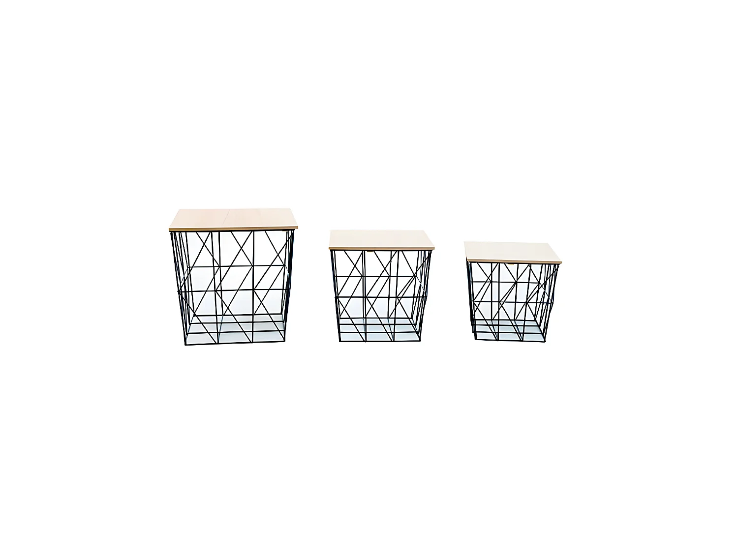 Lot De 3 Table D'appoint Gigogne Forme Cage Métal Industriel Avec Rangements S/m/l