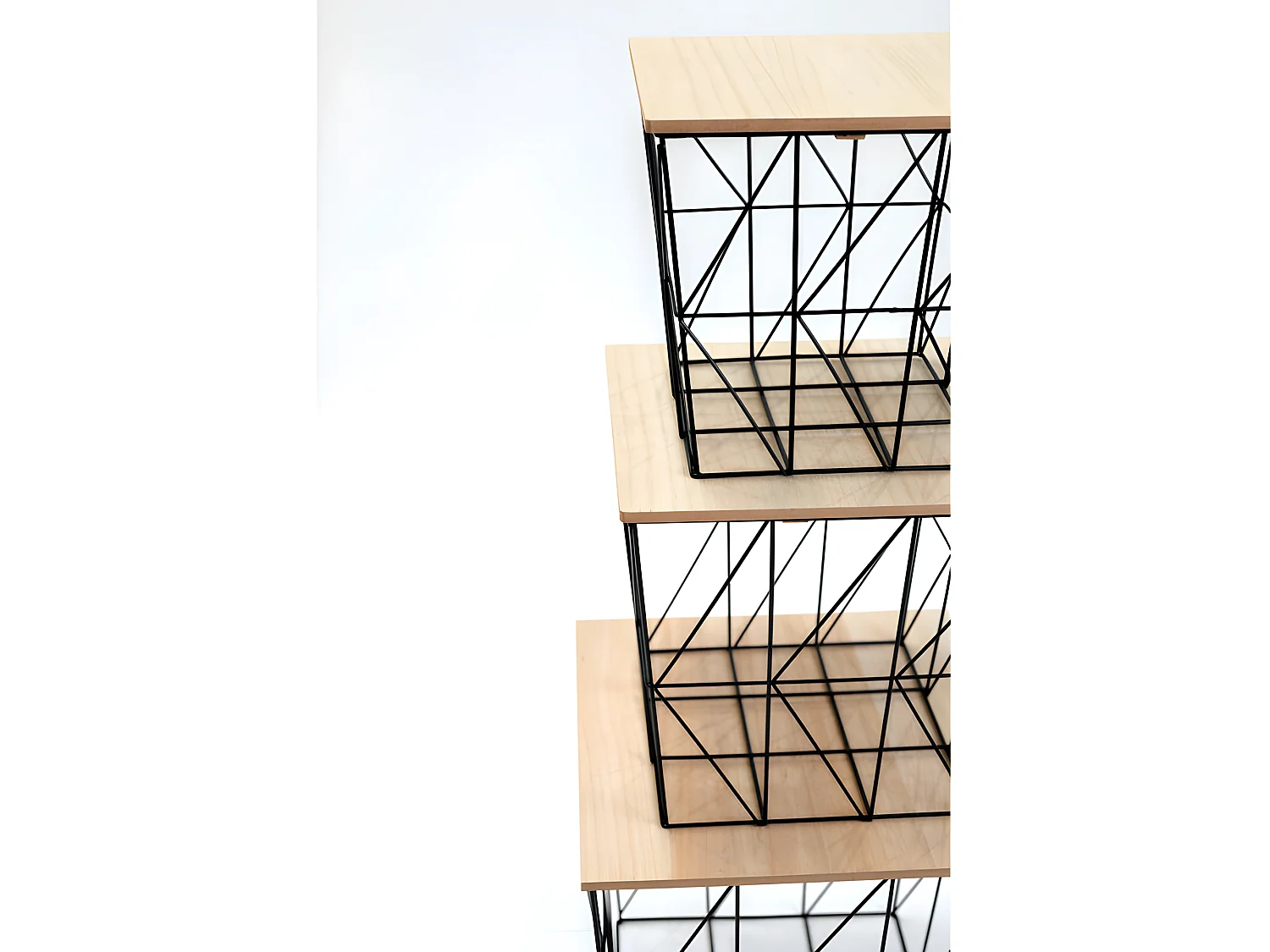 Lot De 3 Table D'appoint Gigogne Forme Cage Métal Industriel Avec Rangements S/m/l