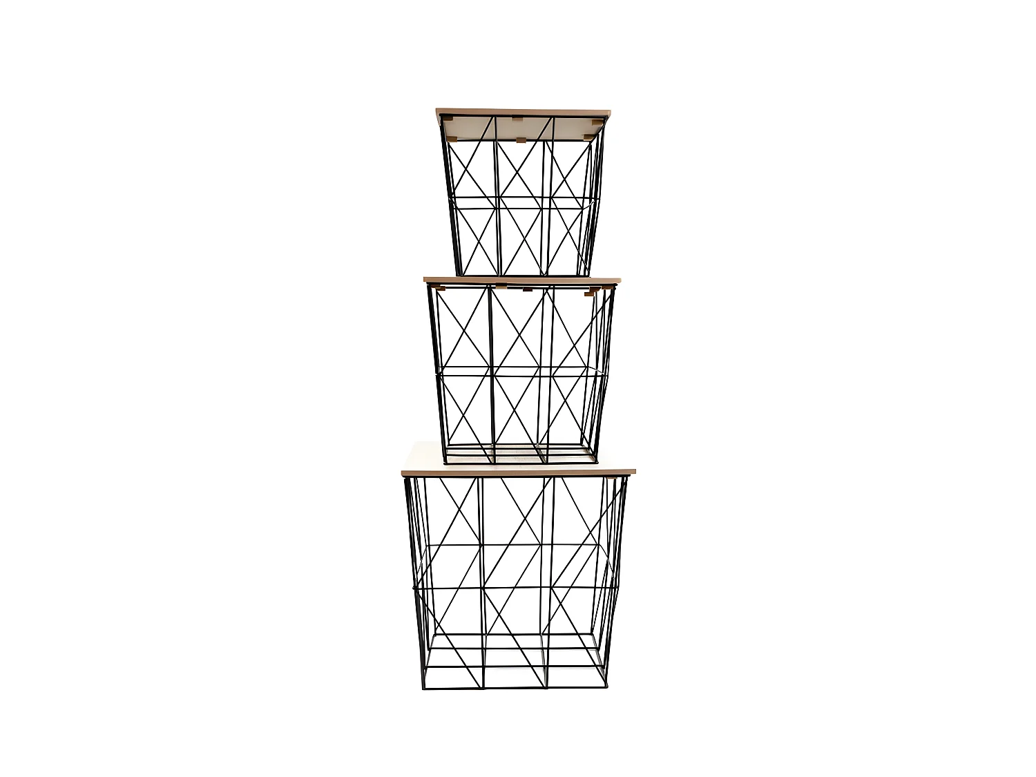 Lot De 3 Table D'appoint Gigogne Forme Cage Métal Industriel Avec Rangements S/m/l