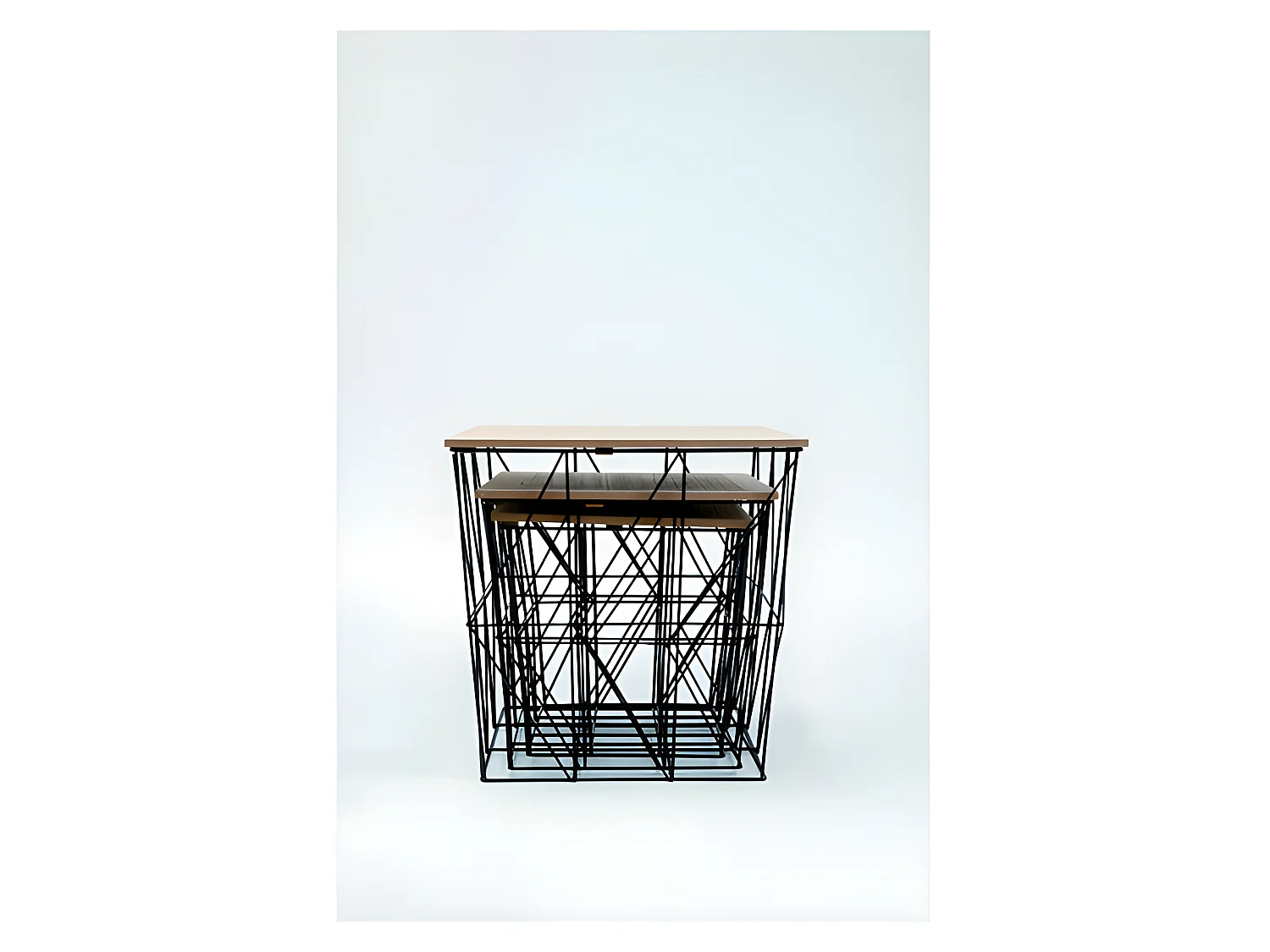 Lot De 3 Table D'appoint Gigogne Forme Cage Métal Industriel Avec Rangements S/m/l