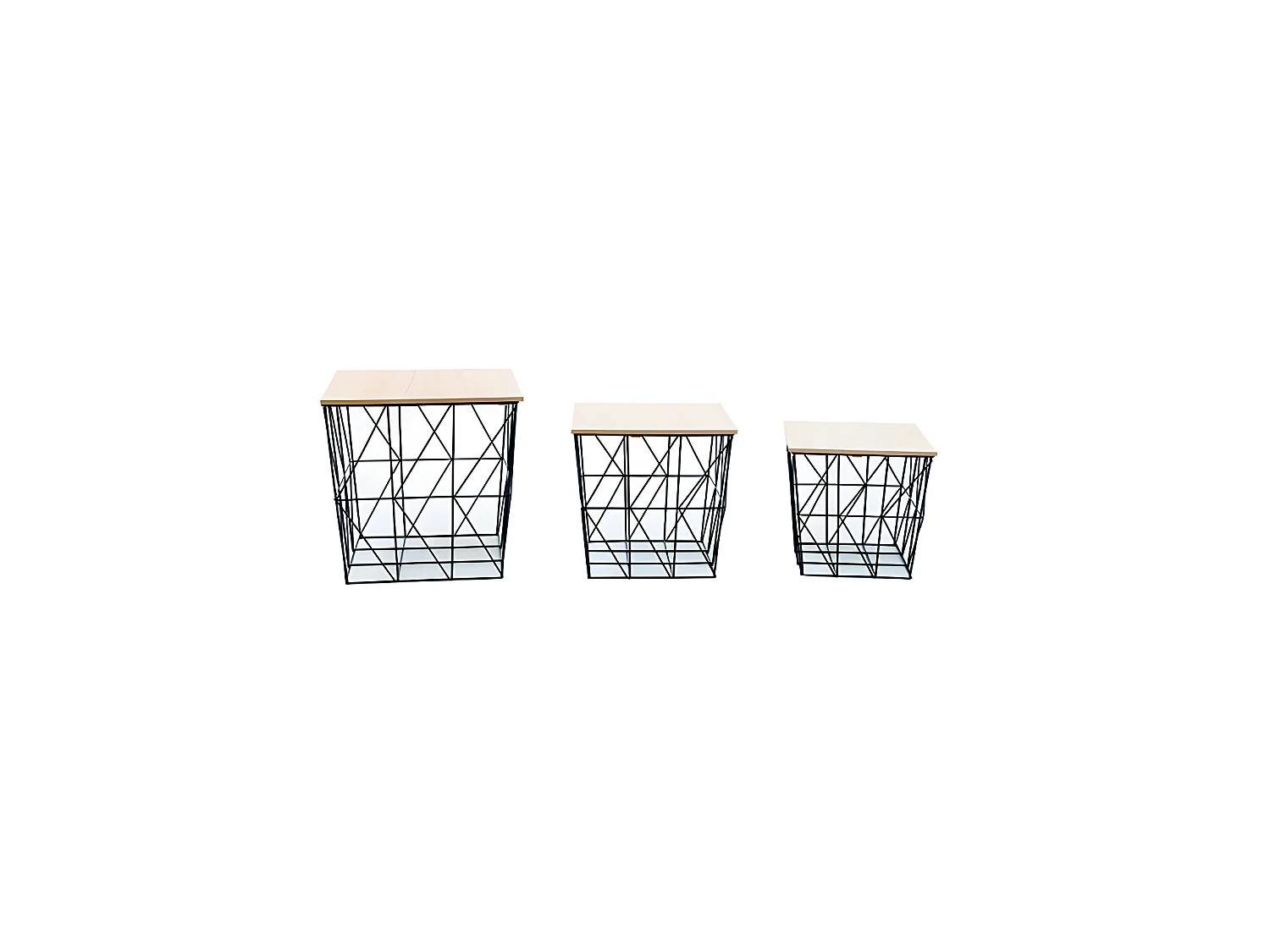 Lot De 3 Table D'appoint Gigogne Forme Cage Métal Industriel Avec Rangements S/m/l