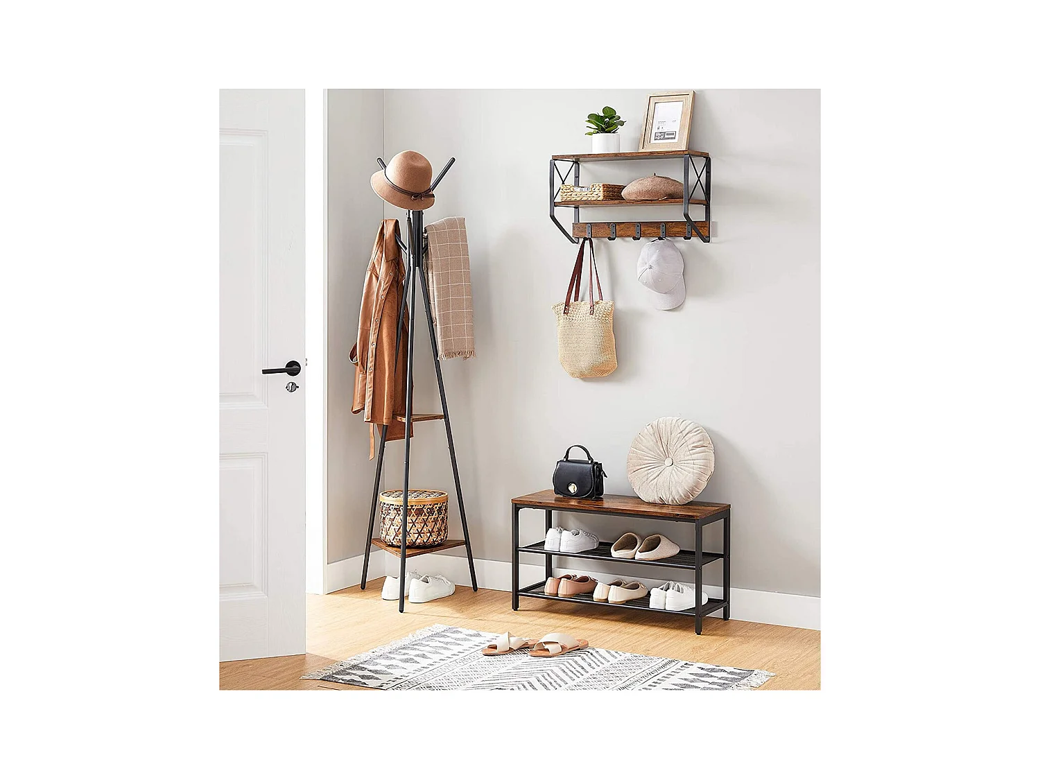Kapstok op poten met 2 planken - H 179 cm