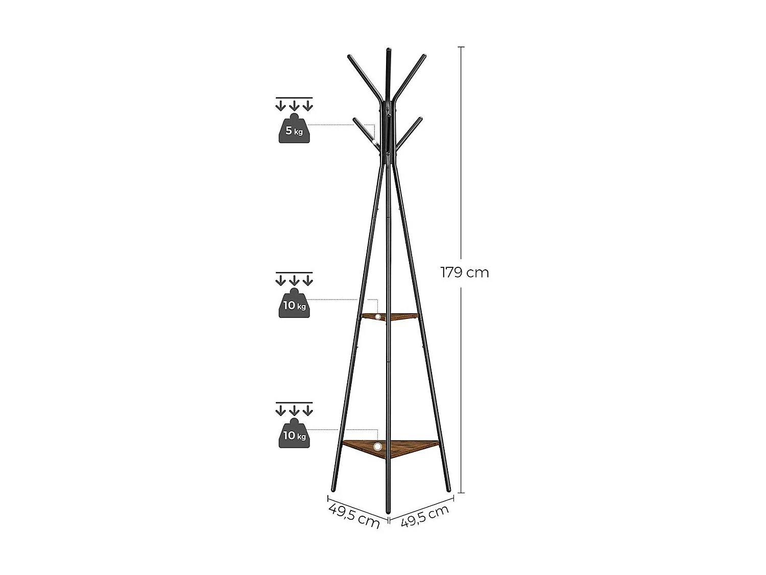 Porte-manteau sur Pieds avec 2 Étagères - H179 cm