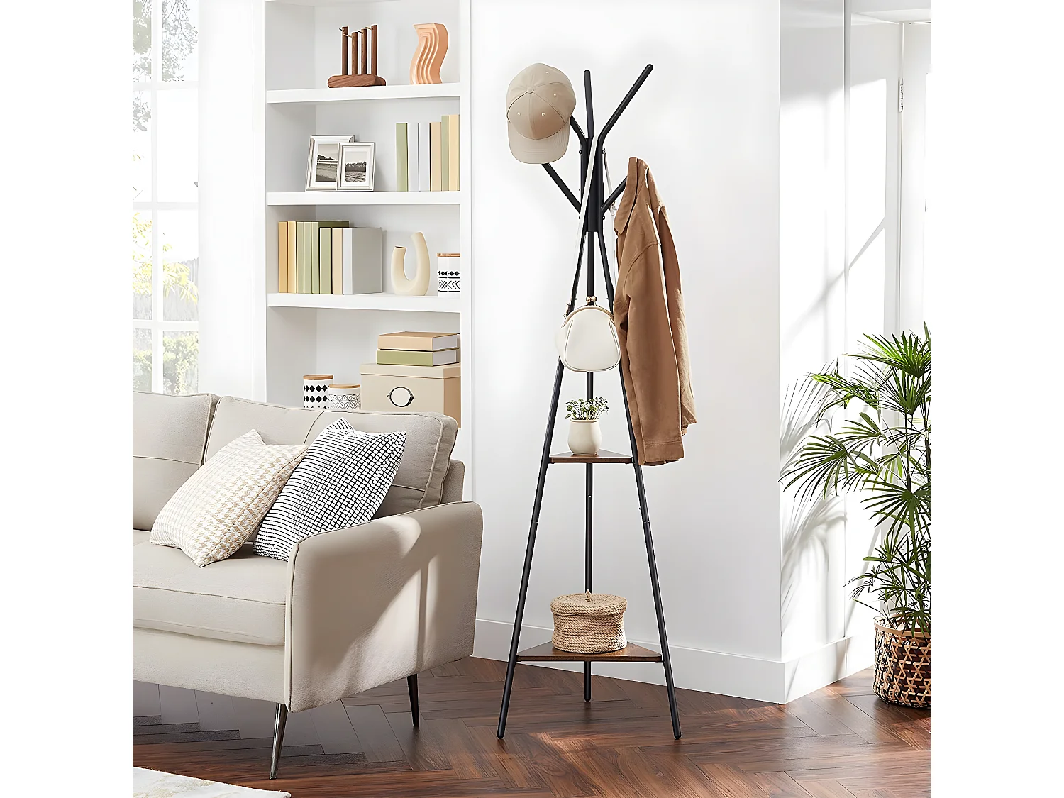 Porte-manteau sur Pieds avec 2 Étagères - H179 cm
