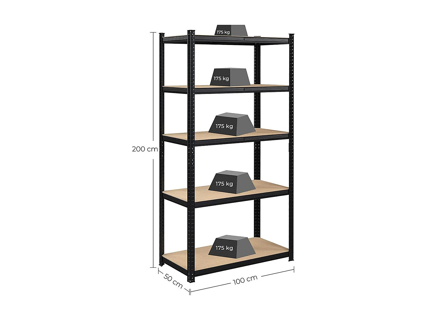 Estantería de 5 niveles ajustables para carga pesada - H200 cm