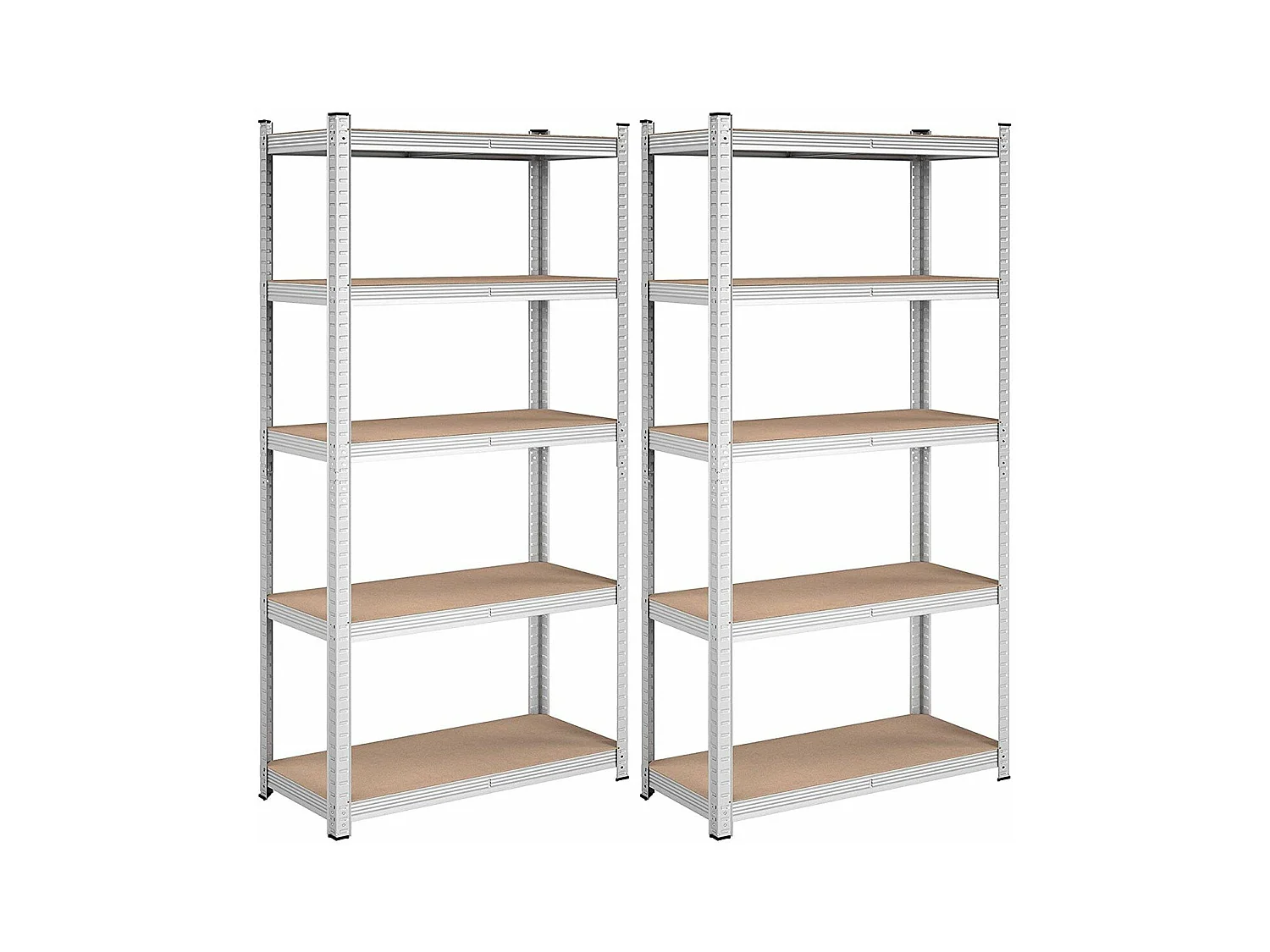 Lote de dos estanterías de 5 niveles con tablas ajustables - H180 cm