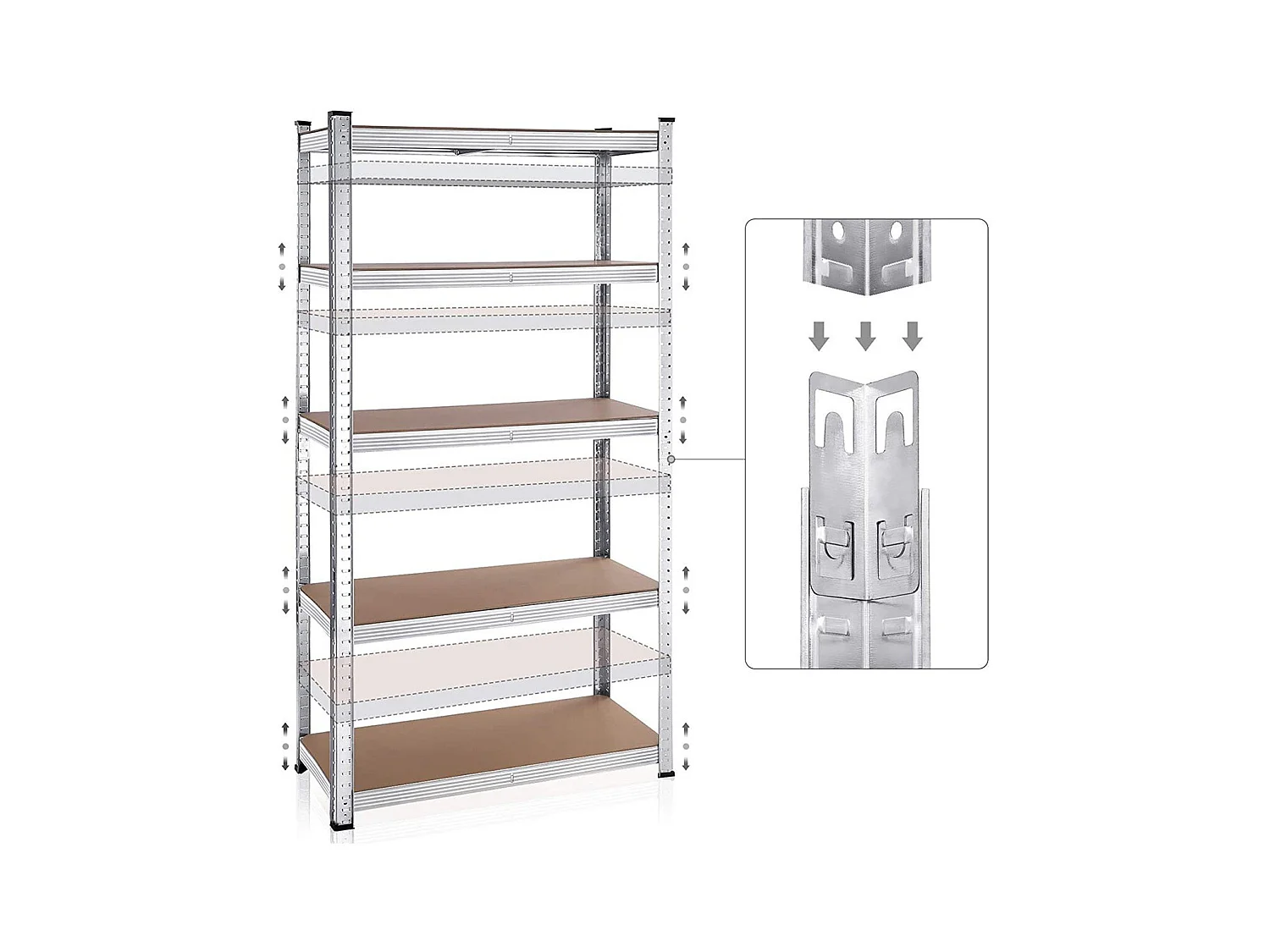 Lote de dos estanterías de 5 niveles con tablas ajustables - H180 cm