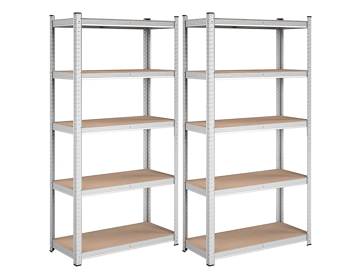 Zestaw dwóch 5-poziomowych półek z regulowanymi deskami - wys. 180 cm