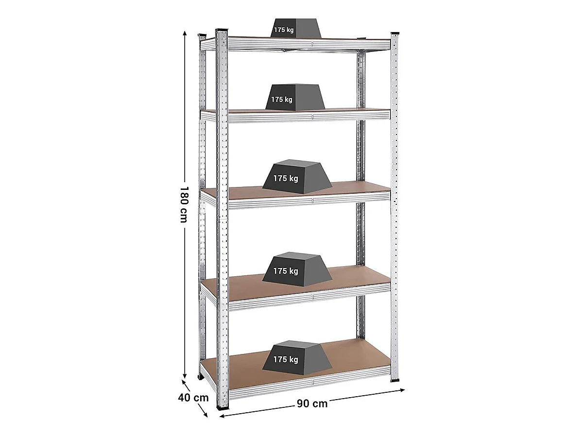 Zestaw dwóch 5-poziomowych półek z regulowanymi deskami - wys. 180 cm