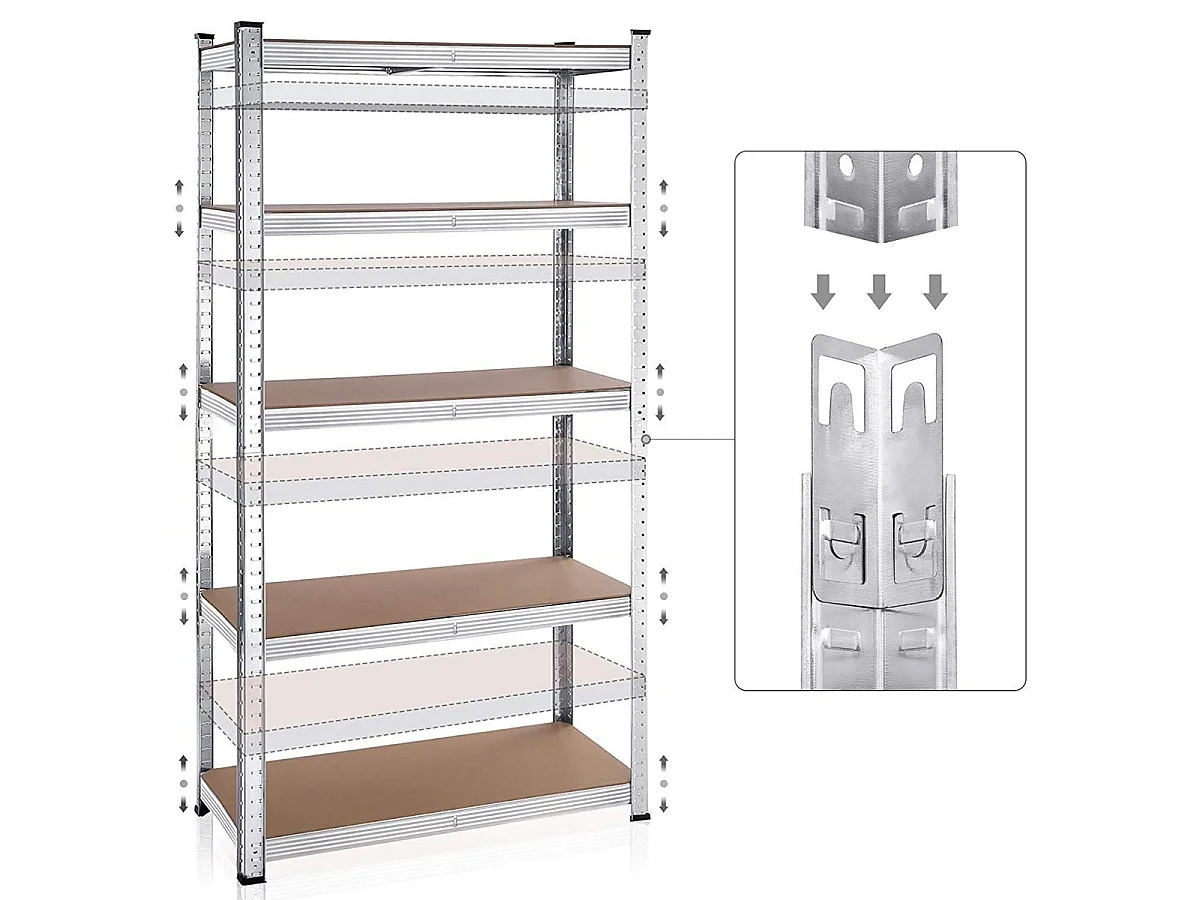 Zestaw dwóch 5-poziomowych półek z regulowanymi deskami - wys. 180 cm