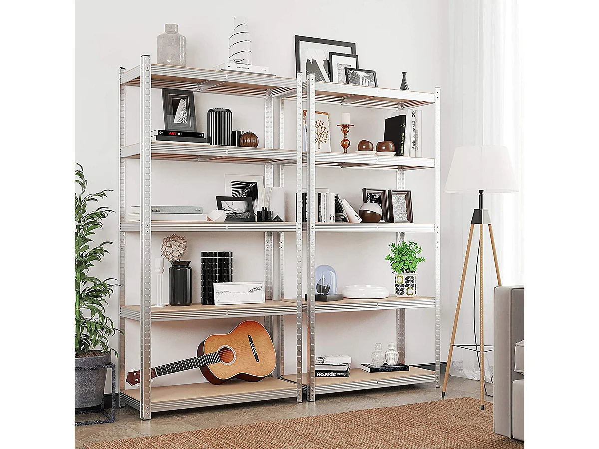 Zestaw dwóch 5-poziomowych półek z regulowanymi deskami - wys. 180 cm