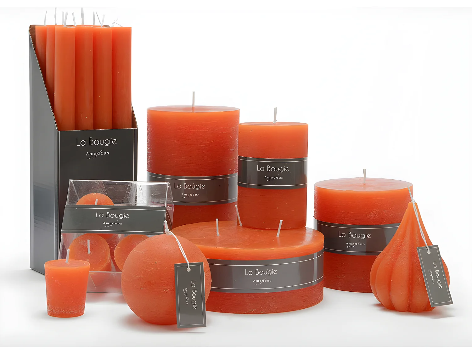 Bougie grande sphère 8 cm orange (lot de 6)