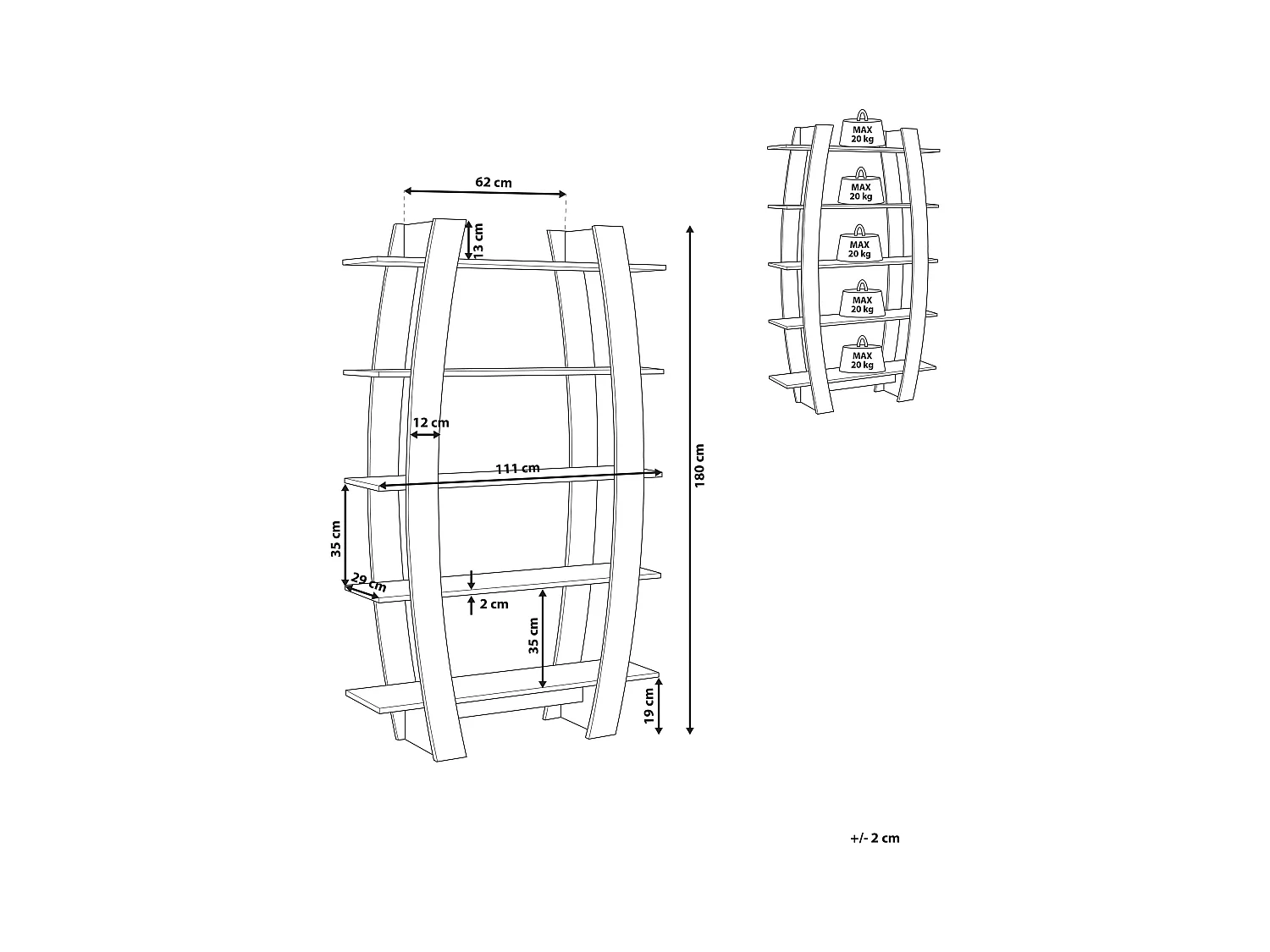 Regal in mattem Schwarz mit 5 belastbaren Regalböden modernes Design Kener