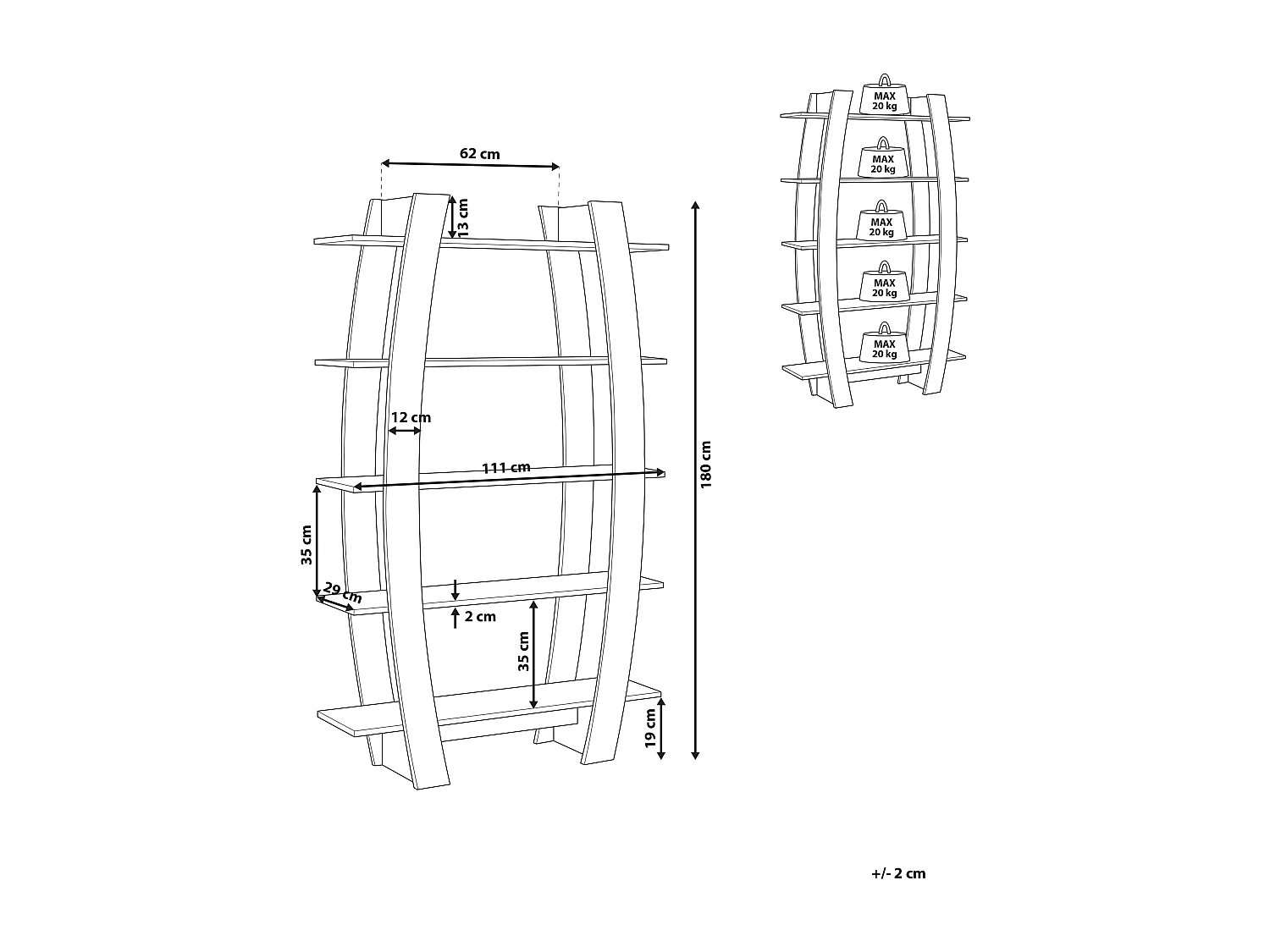 Étagère à 5 niveaux KENER 180 cm Noir
