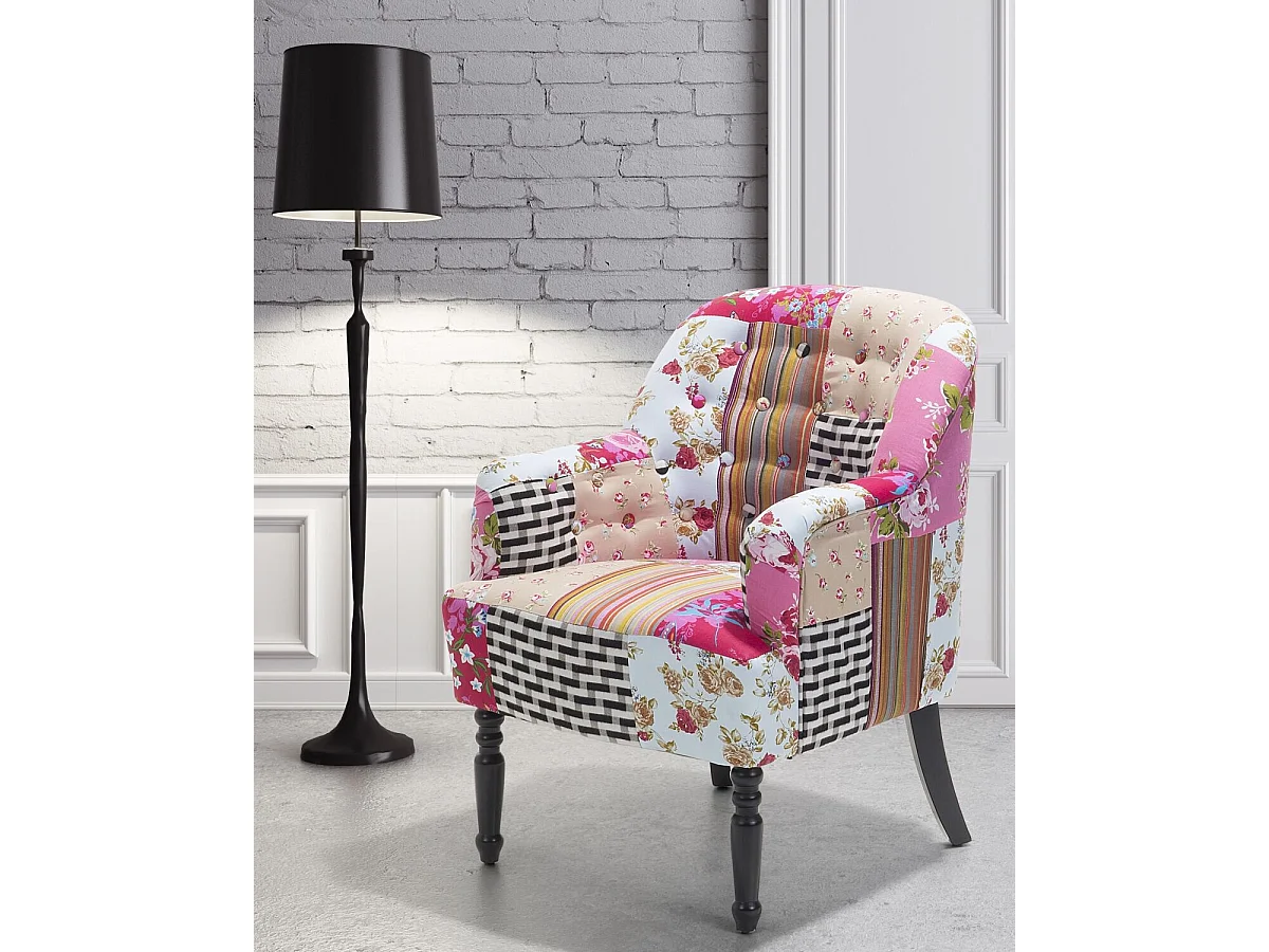 Trendy Sessel Polsterbezug dekorative Füße Patchwork bunt rosa Mandal