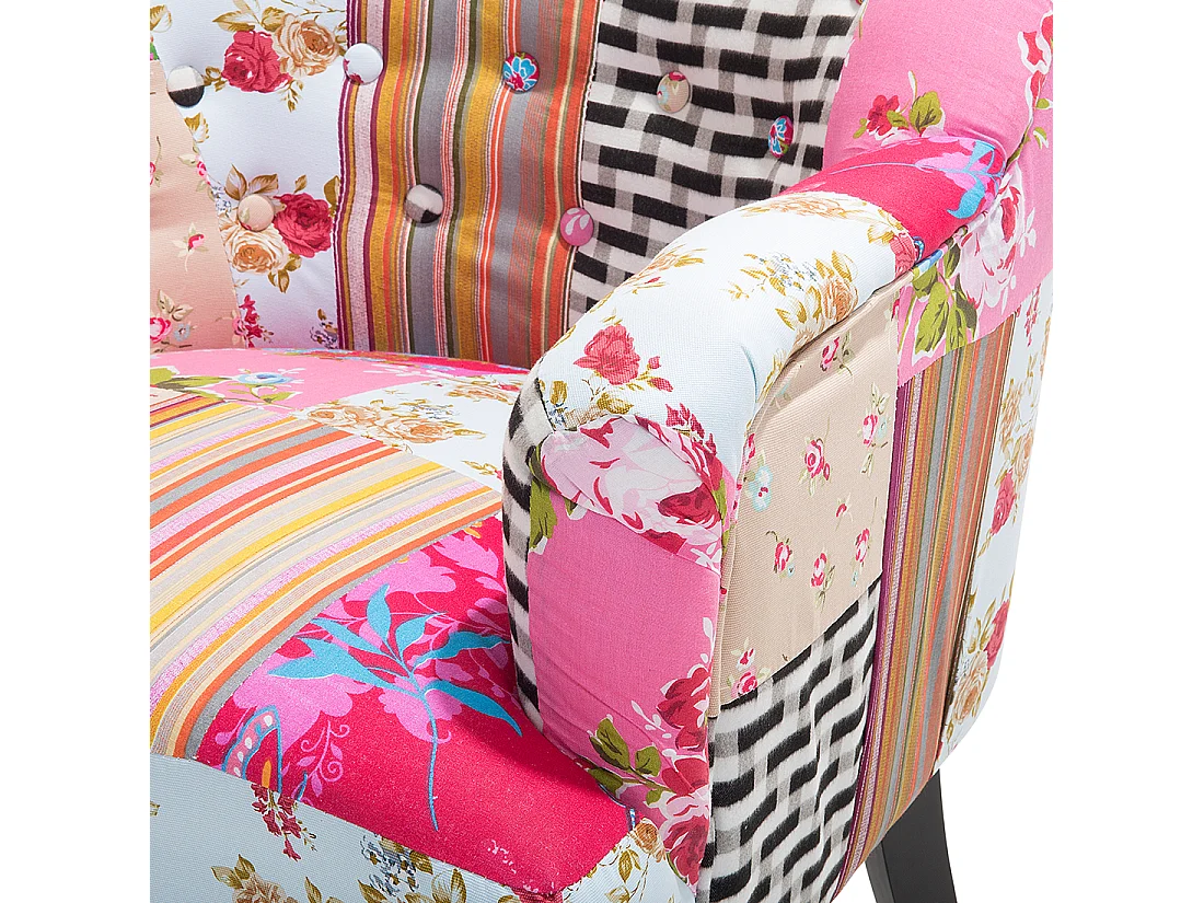Trendy Sessel Polsterbezug dekorative Füße Patchwork bunt rosa Mandal