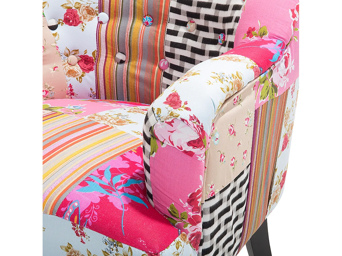 Trendy Sessel Polsterbezug dekorative Füße Patchwork bunt rosa Mandal