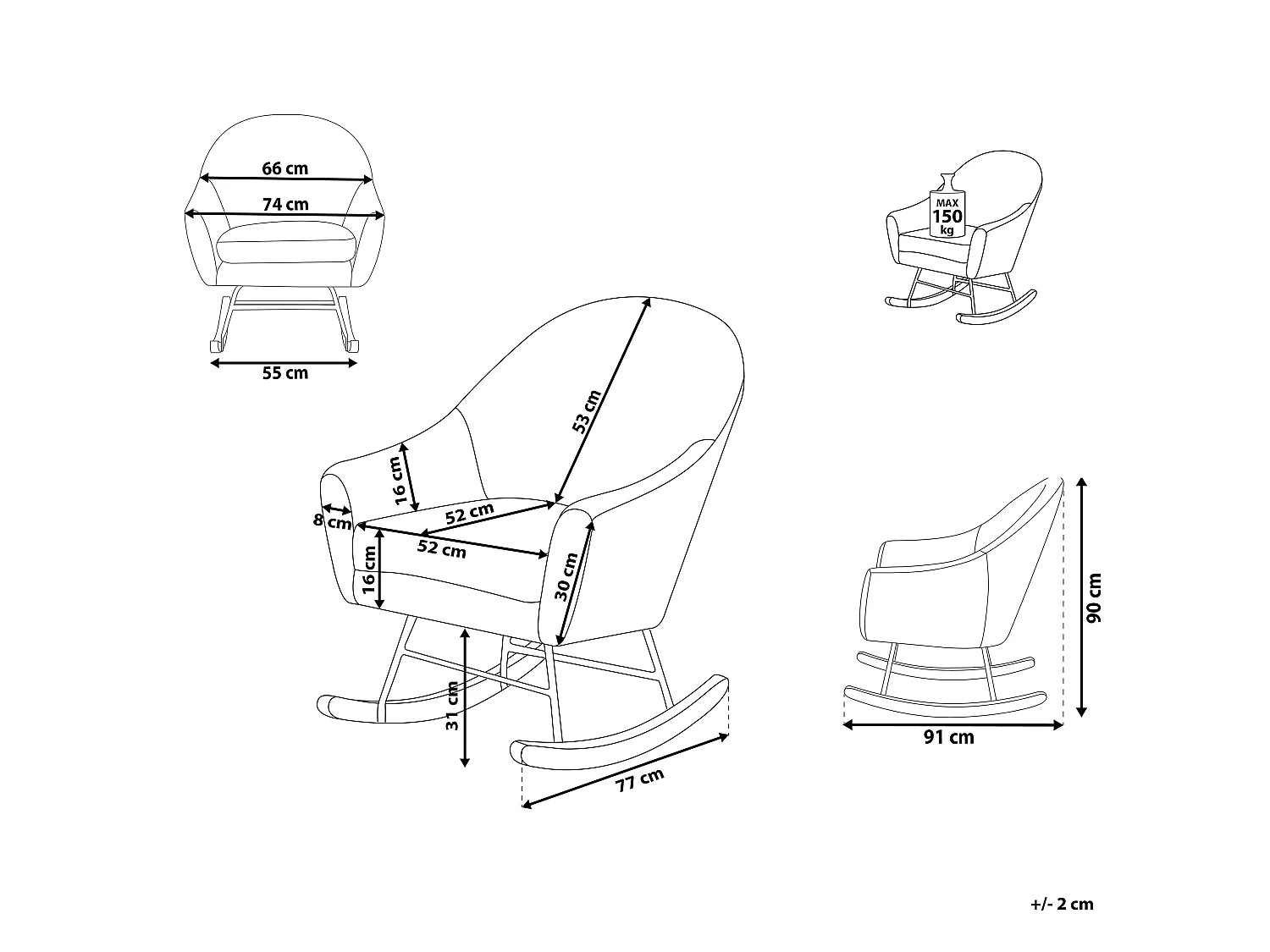 Fotel bujany OXIE Welur Jasnoszary