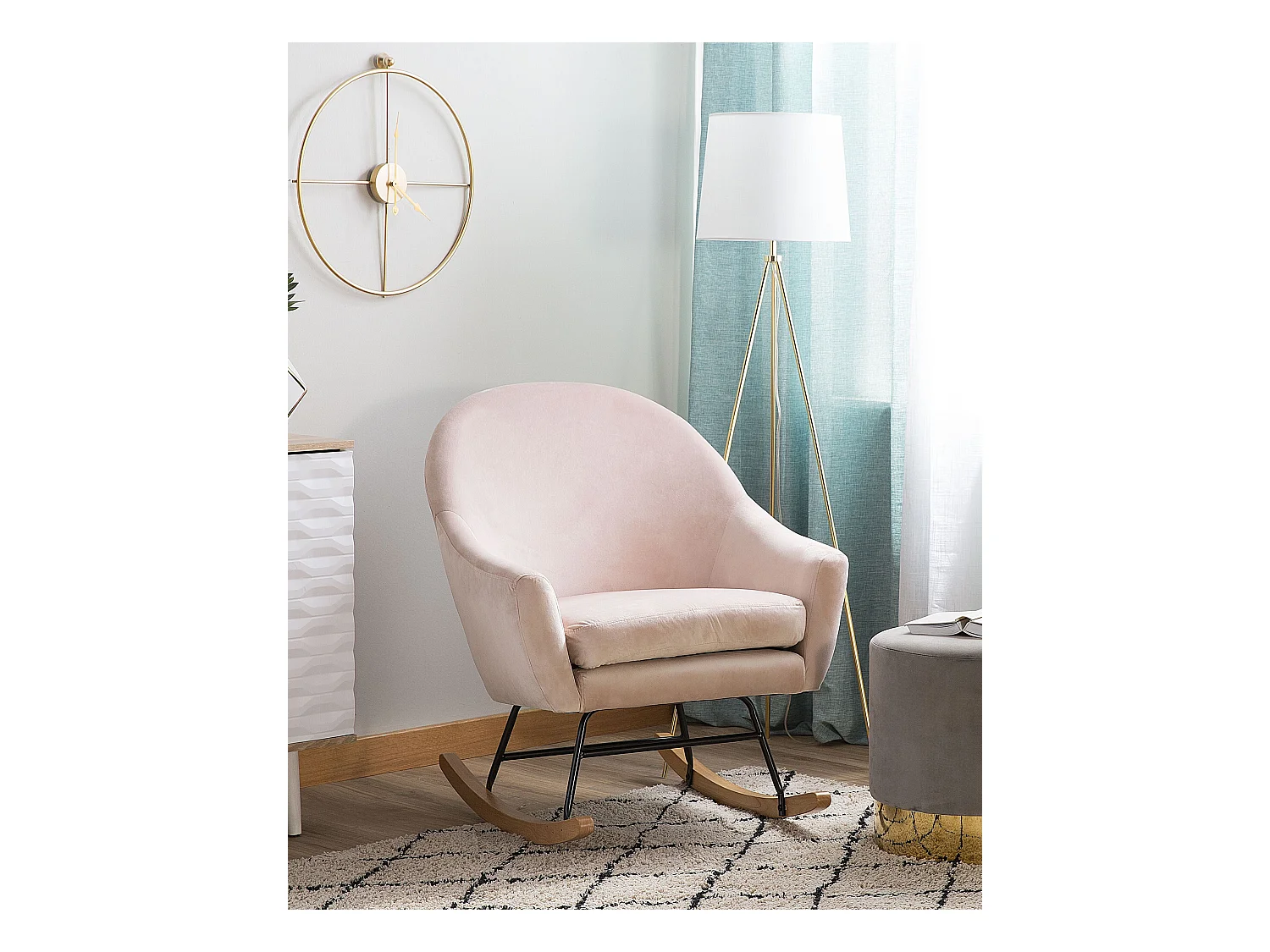 Fauteuil à bascule OXIE Velours Rose pastel