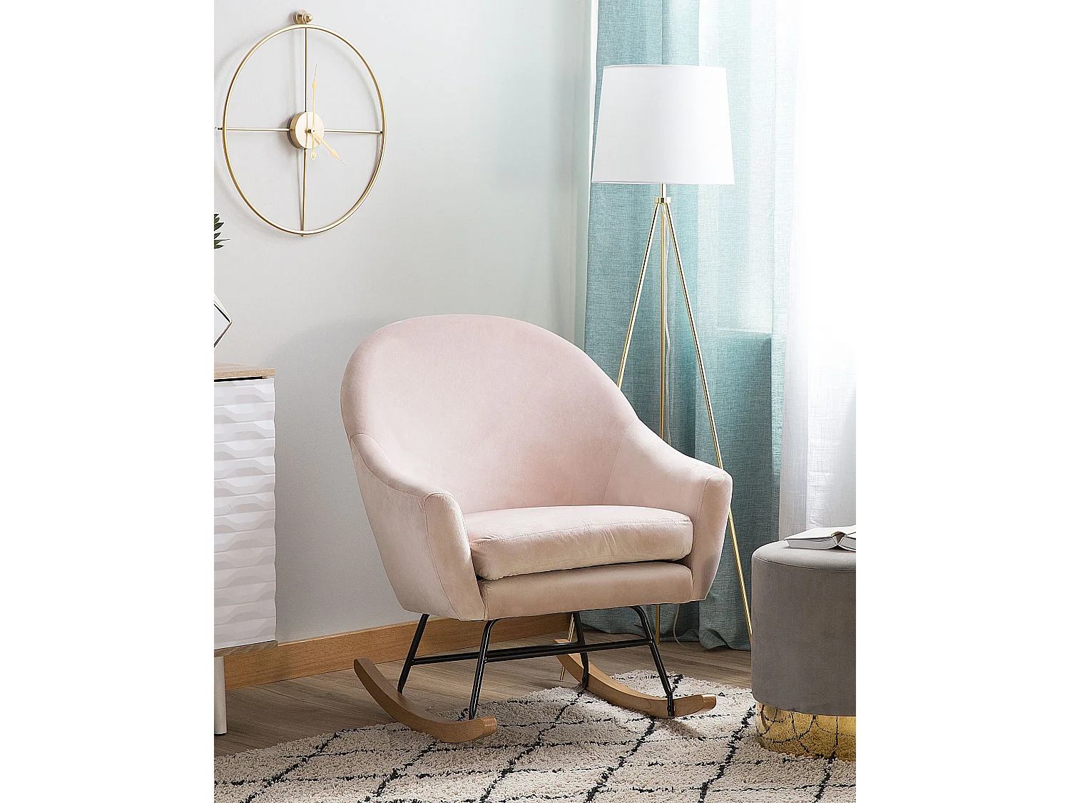 Fauteuil à bascule OXIE Velours Rose pastel