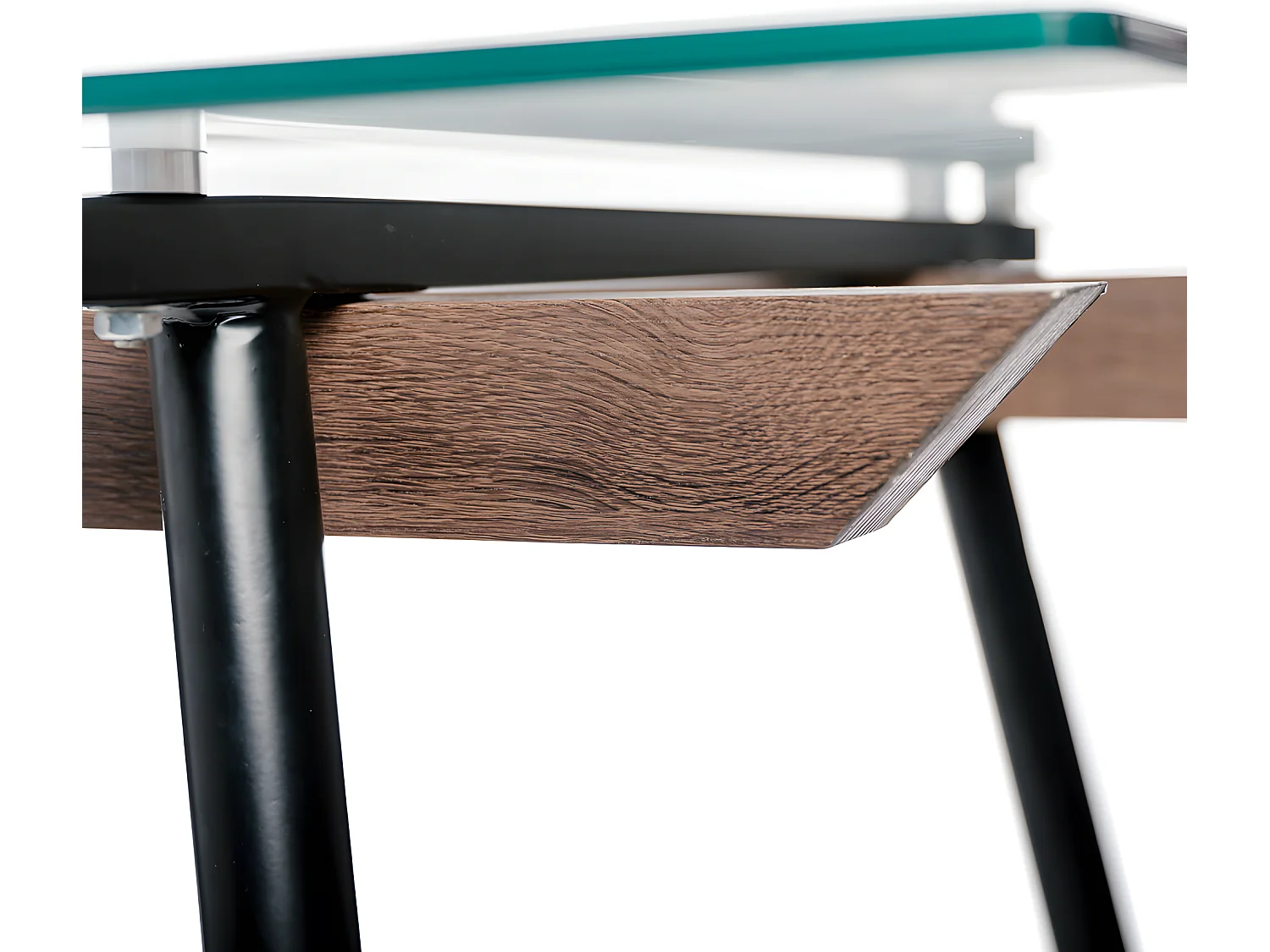 Table à Manger 6 Personnes Structure en métal et Bois avec Plateau en Verre 160x80x75CM