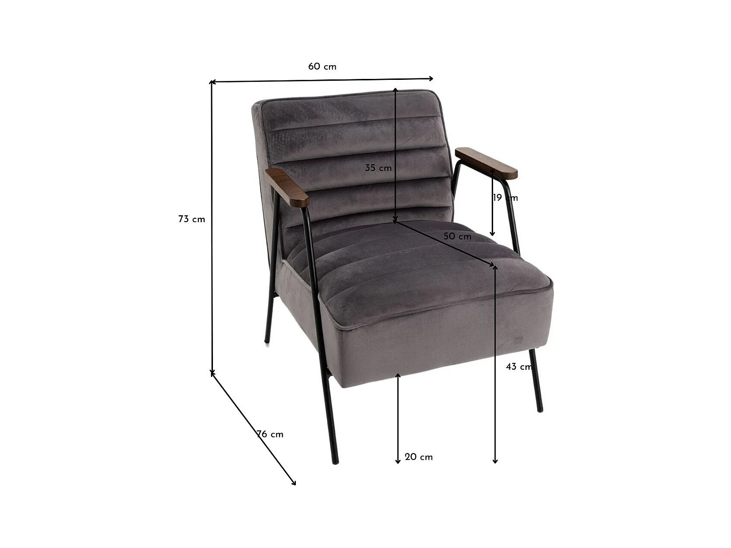 Fauteuil Hutch velours gris