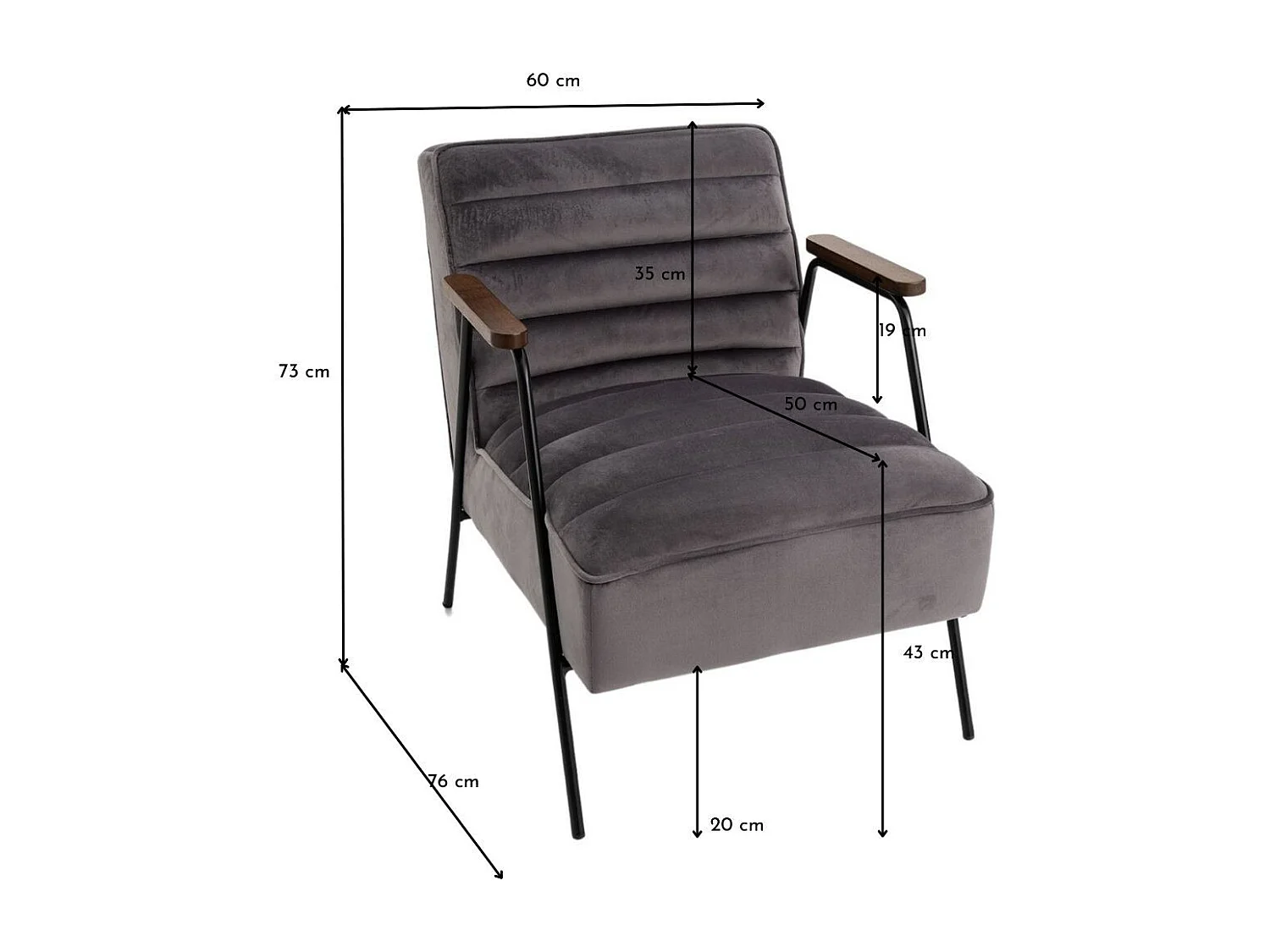 Fauteuil Hutch velours gris