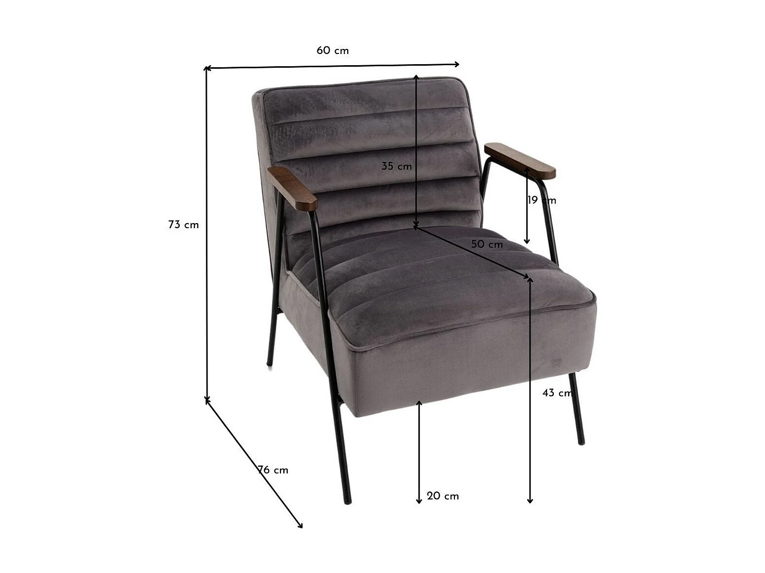 Fauteuil Hutch velours gris