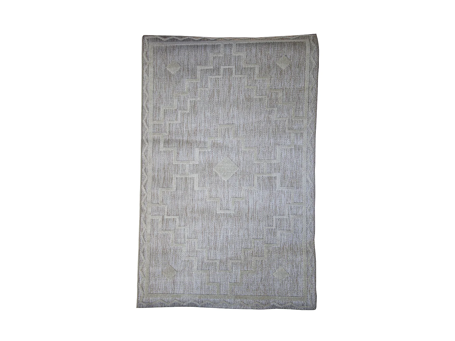 Tapis Salon Chambre D'intérieur Effet Jute Motifs Ethniques Blanc Et Beige 100x150 Cm