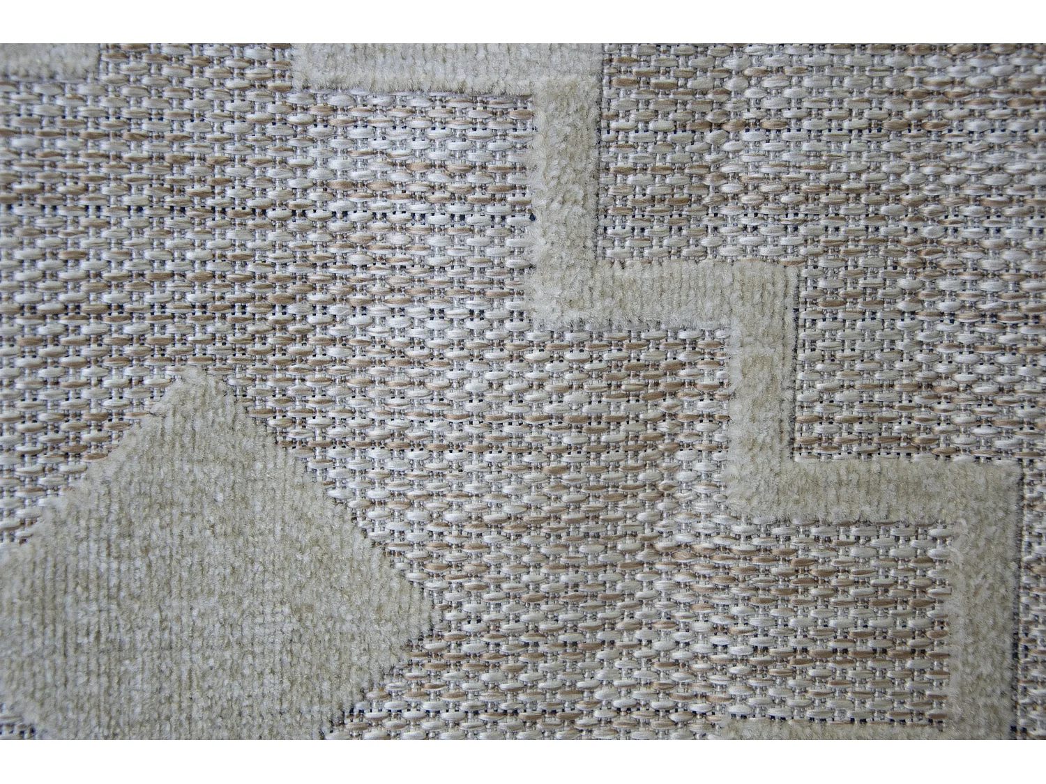 Tapis Salon Chambre D'intérieur Effet Jute Motifs Ethniques Blanc Et Beige 100x150 Cm