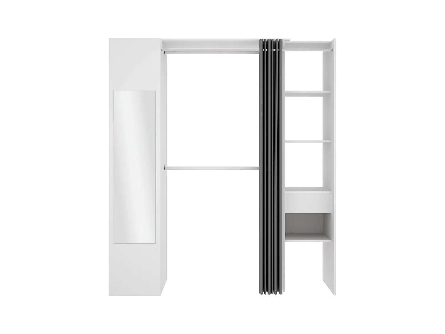 Kleiderschrank mit Vorhang & 1 Tür + Spiegel - B 177 cm - Weiß und Grau - BERTRAND