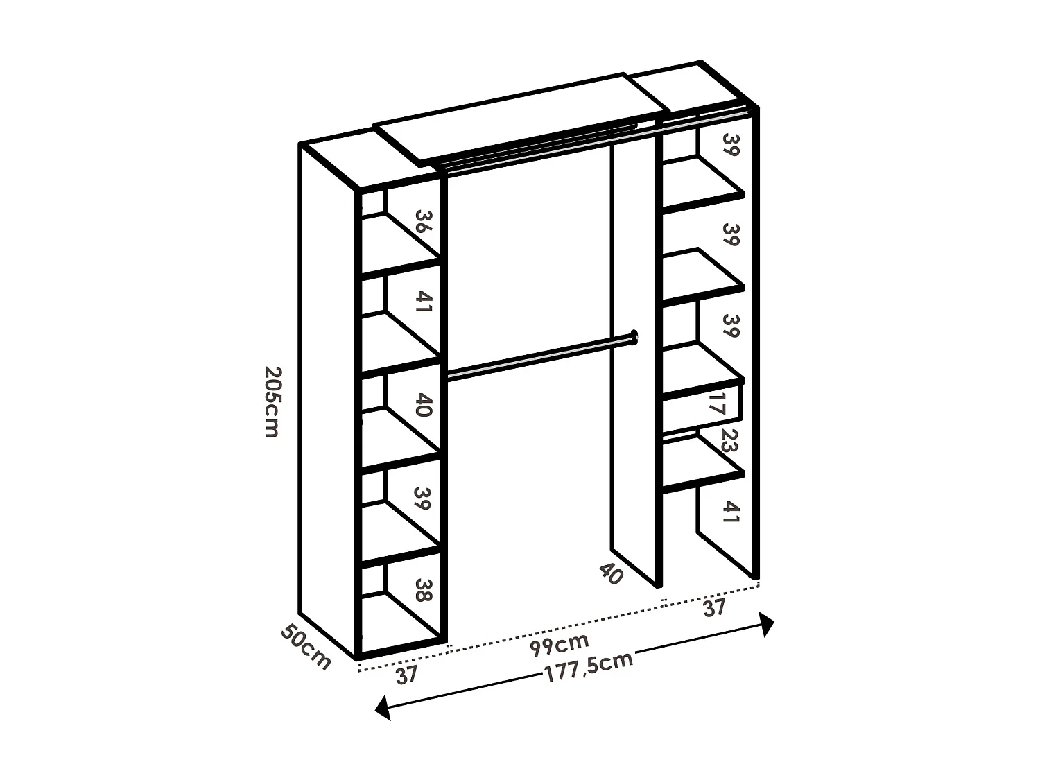 Kleiderschrank mit Vorhang & 1 Tür + Spiegel - B 177 cm - Weiß und Grau - BERTRAND