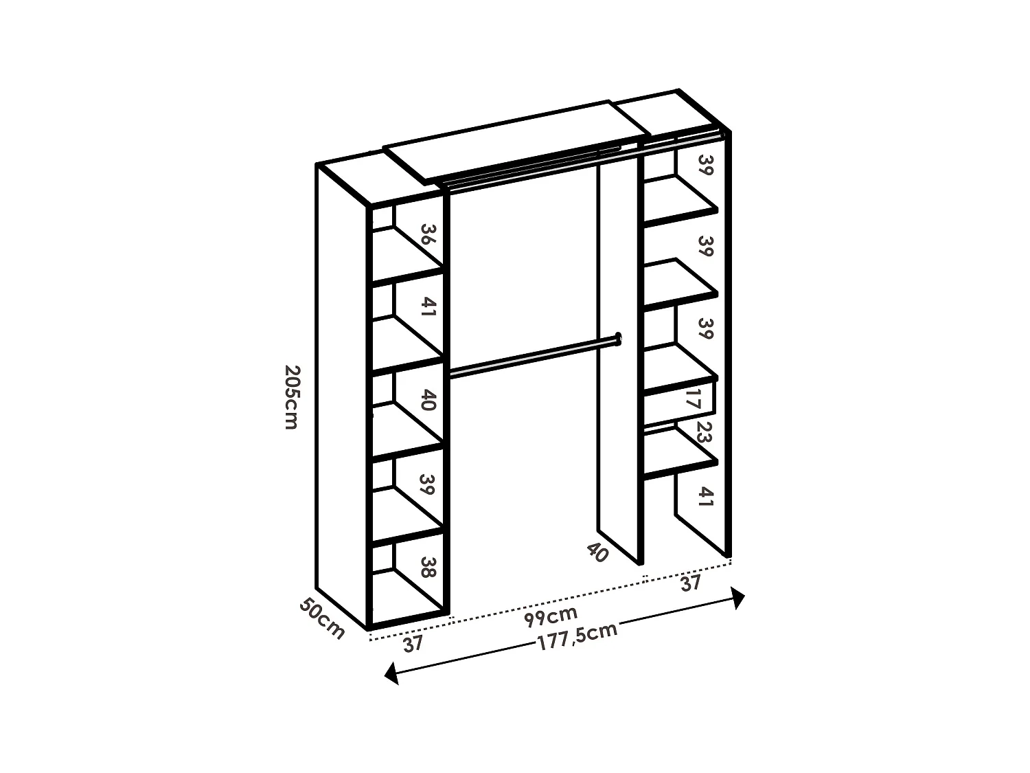 Kleiderschrank mit Vorhang & 1 Tür + Spiegel - B 177 cm - Weiß und Grau - BERTRAND
