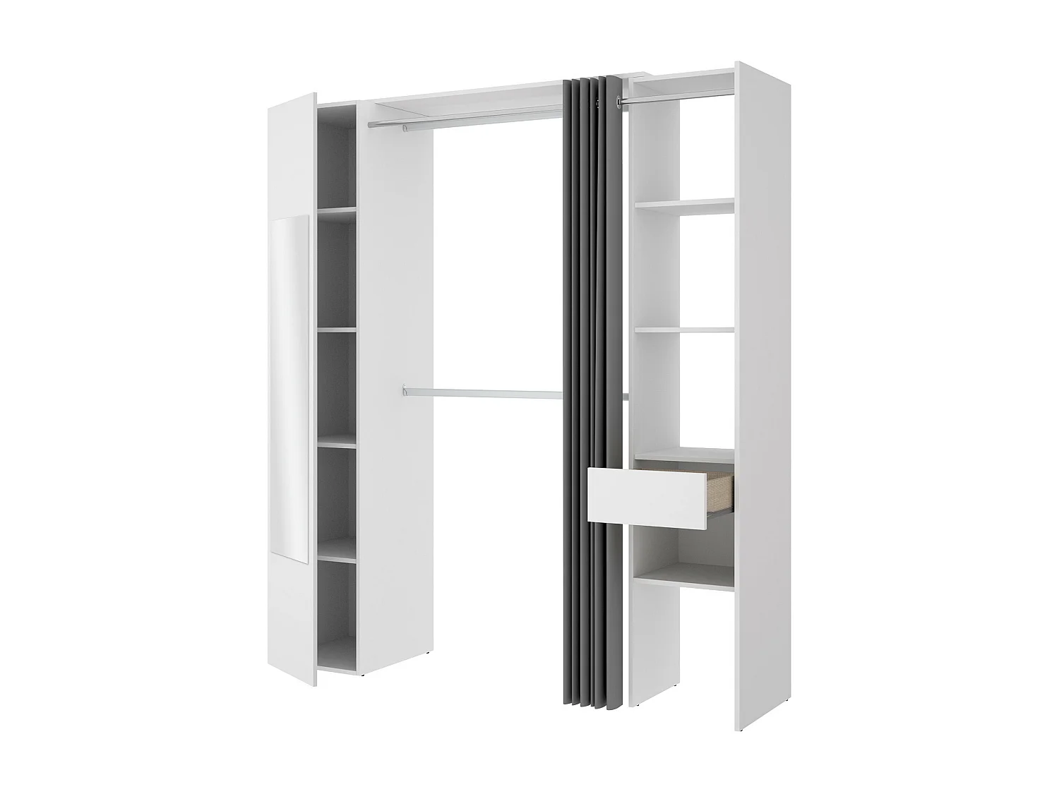 Guardaroba con tenda e 1 anta Con specchio L177 cm Bianco e Grigio - BERTRAND