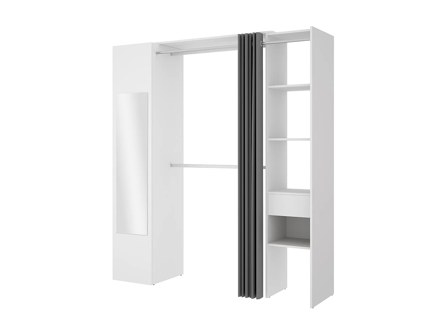 Guardaroba con tenda e 1 anta Con specchio L177 cm Bianco e Grigio - BERTRAND
