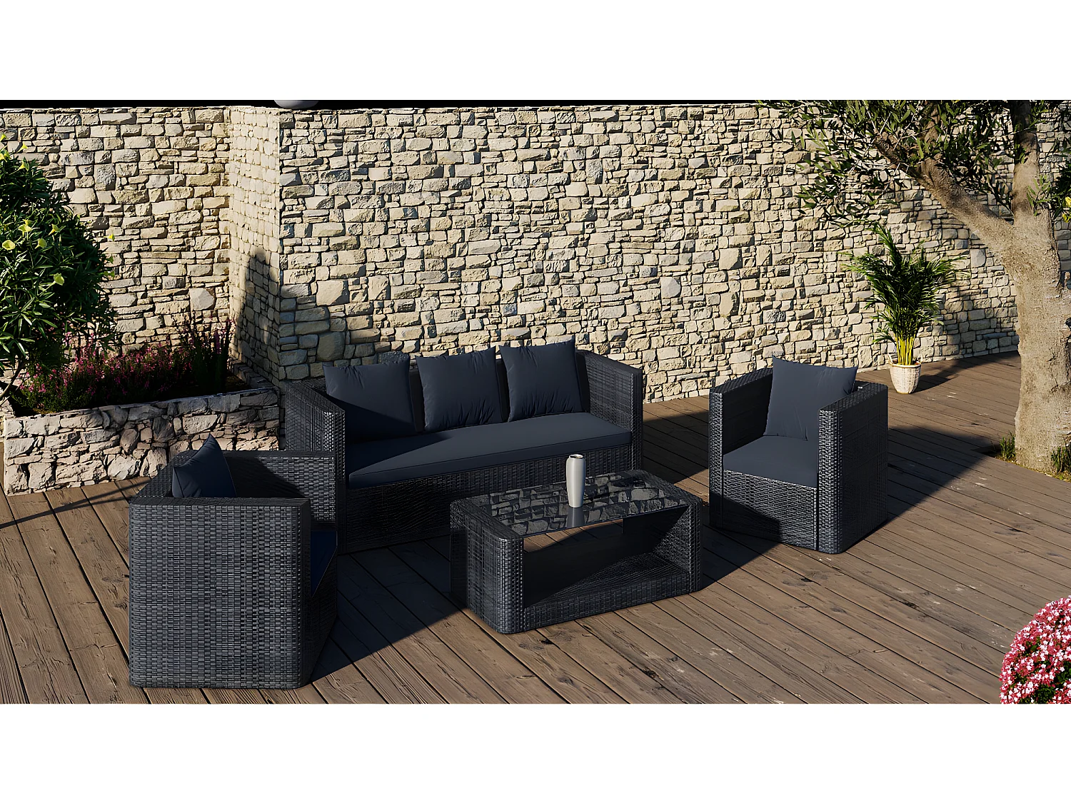 Salon 4 Personnes Dalia Résine Anthracite