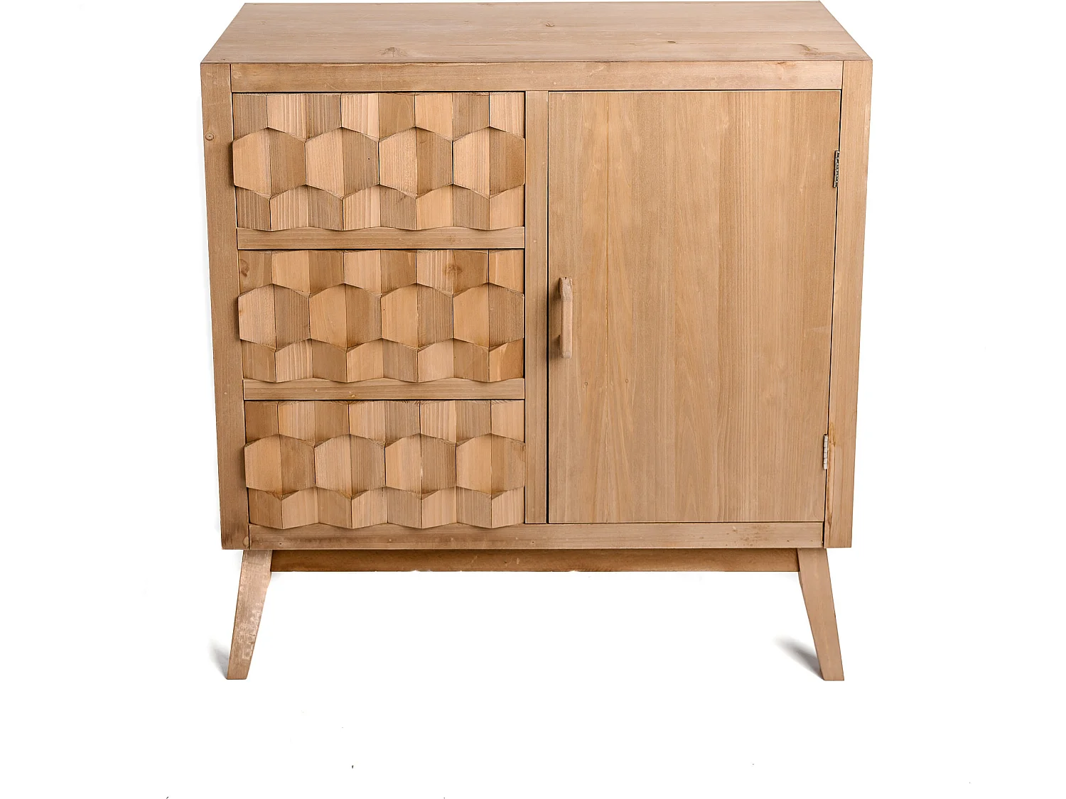 Meuble De Rangement, Commode En Bois Pin Motifs 4 Rangements Scandinave 75x30x78cm