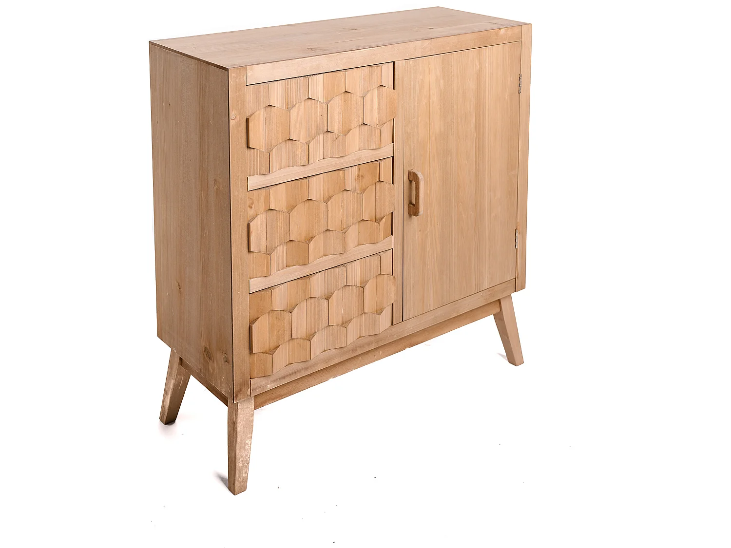 Meuble De Rangement, Commode En Bois Pin Motifs 4 Rangements Scandinave 75x30x78cm