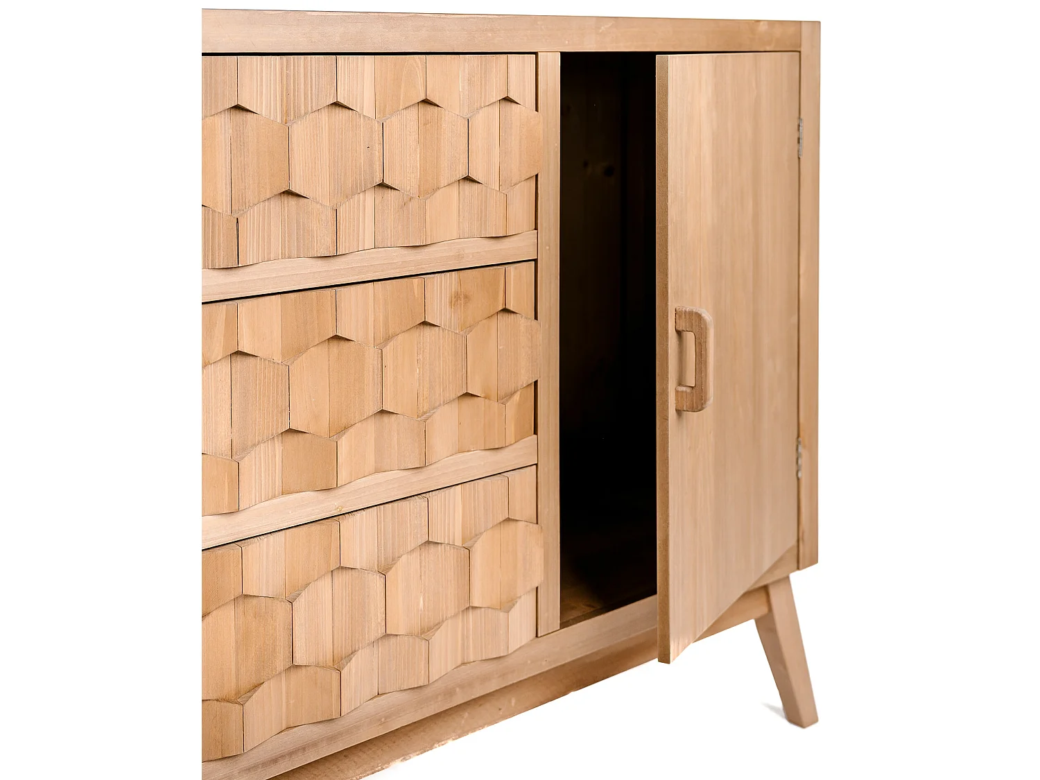 Meuble De Rangement, Commode En Bois Pin Motifs 4 Rangements Scandinave 75x30x78cm