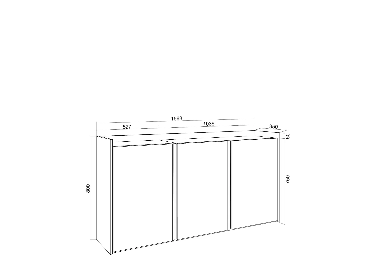 Dressoir, Opbergkast, 156x80x35 cm, 3 Deuren, Woonkamer, hal, Zwart/Eiken