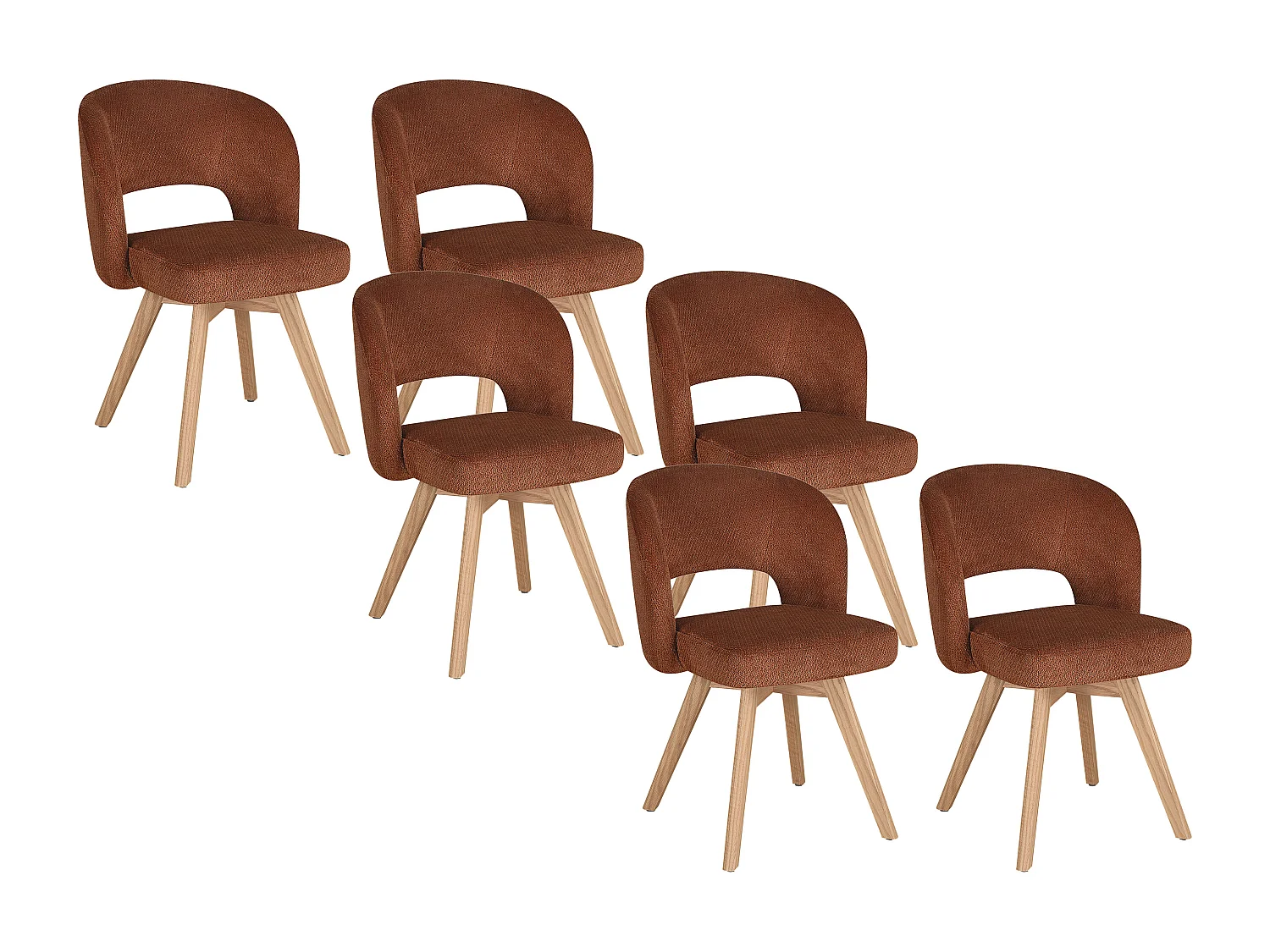 Lot de 6 chaises pivotantes en tissu texturé et bois de chêne - Terracotta - GUSTAVY