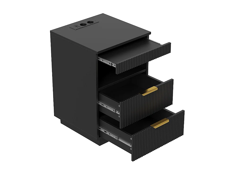 Table de nuit LED - Table de lit moderne avec compartiment ouvert et 2 tiroirs - Table d'extrémité latérale avec ports USB et Type-C - Noir